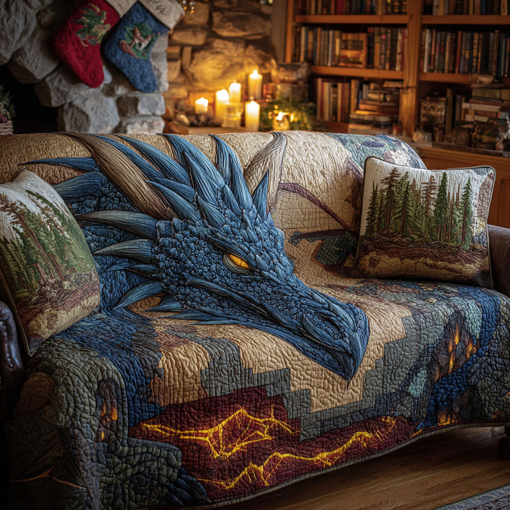Dragon Crest Quilted Sofa Cover Couch Cover Sofa Dragon Themed Gift Items - Tradiviet
