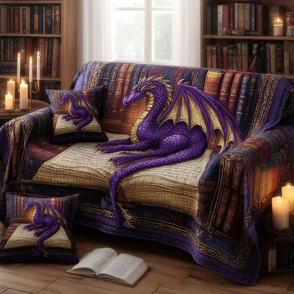 Dragon Flame Quilted Sofa Cover Furniture Couch Covers Cool Gifts For Dragon Lovers - Tradiviet
