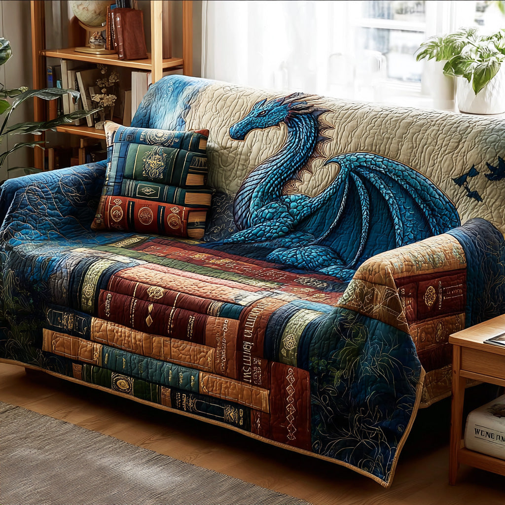 Dragon Library Guard Quilted Sofa Cover Room Decor For Room Best Room Decor Gifts - Tradiviet