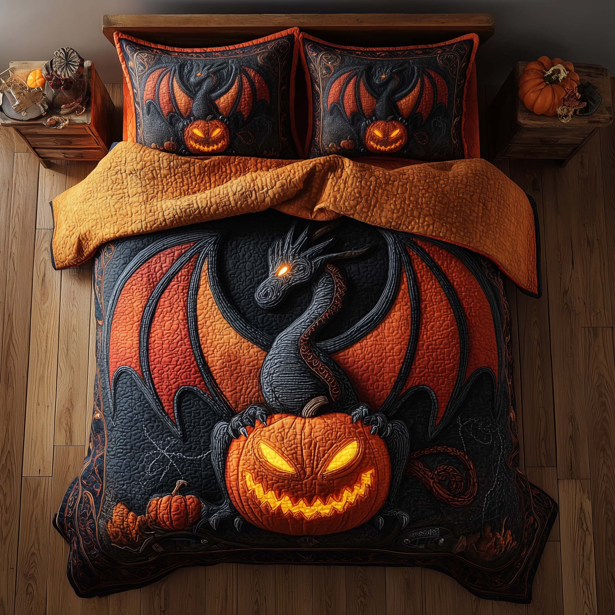 Dragon Pumpkin Quilted Bedding Set Dragon Pumpkin Corner Gift For Dragon Pumpkin - Tradiviet