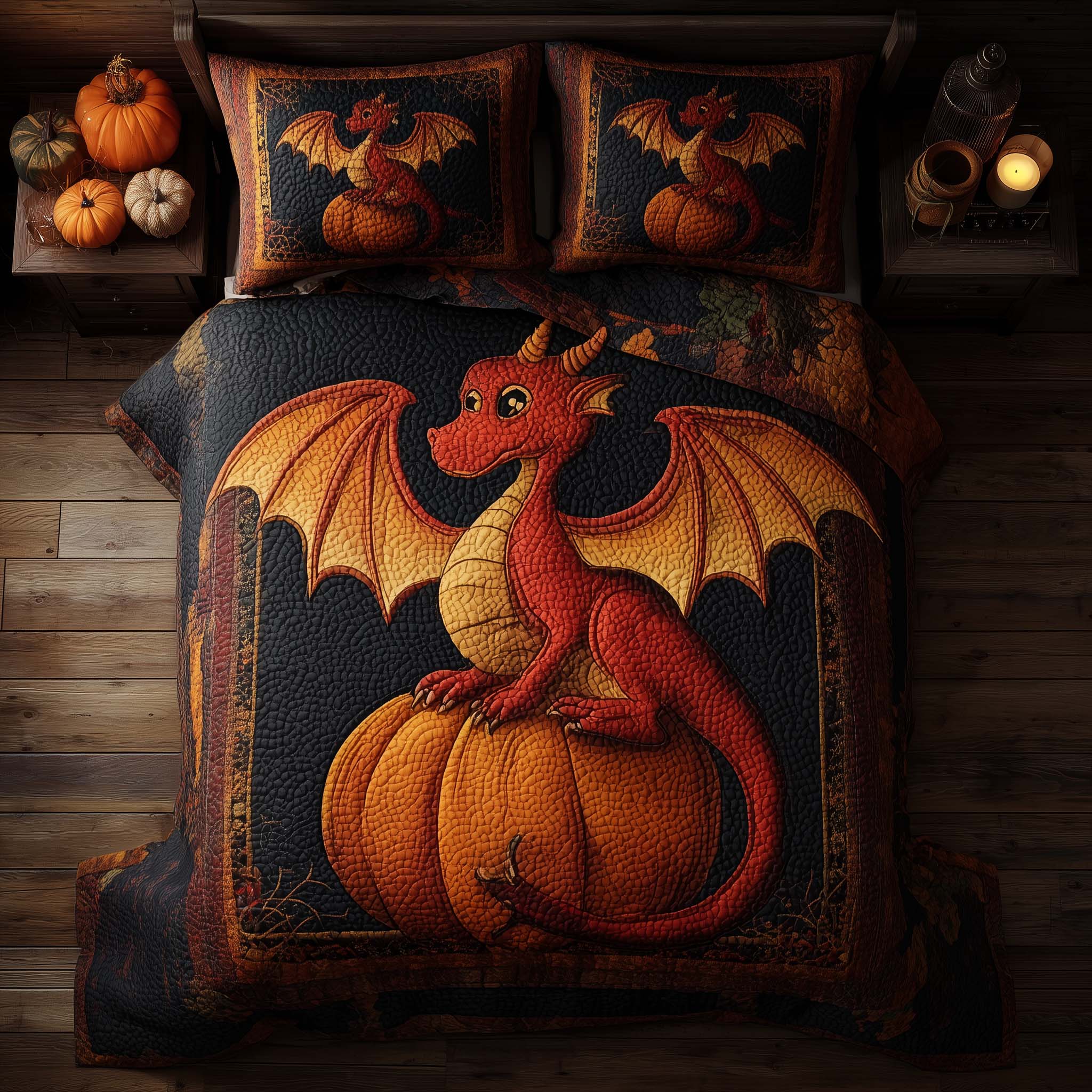 Dragon Pumpkin Quilted Bedding Set Dragon Pumpkin Space Gift For Dragon Mom - Tradiviet