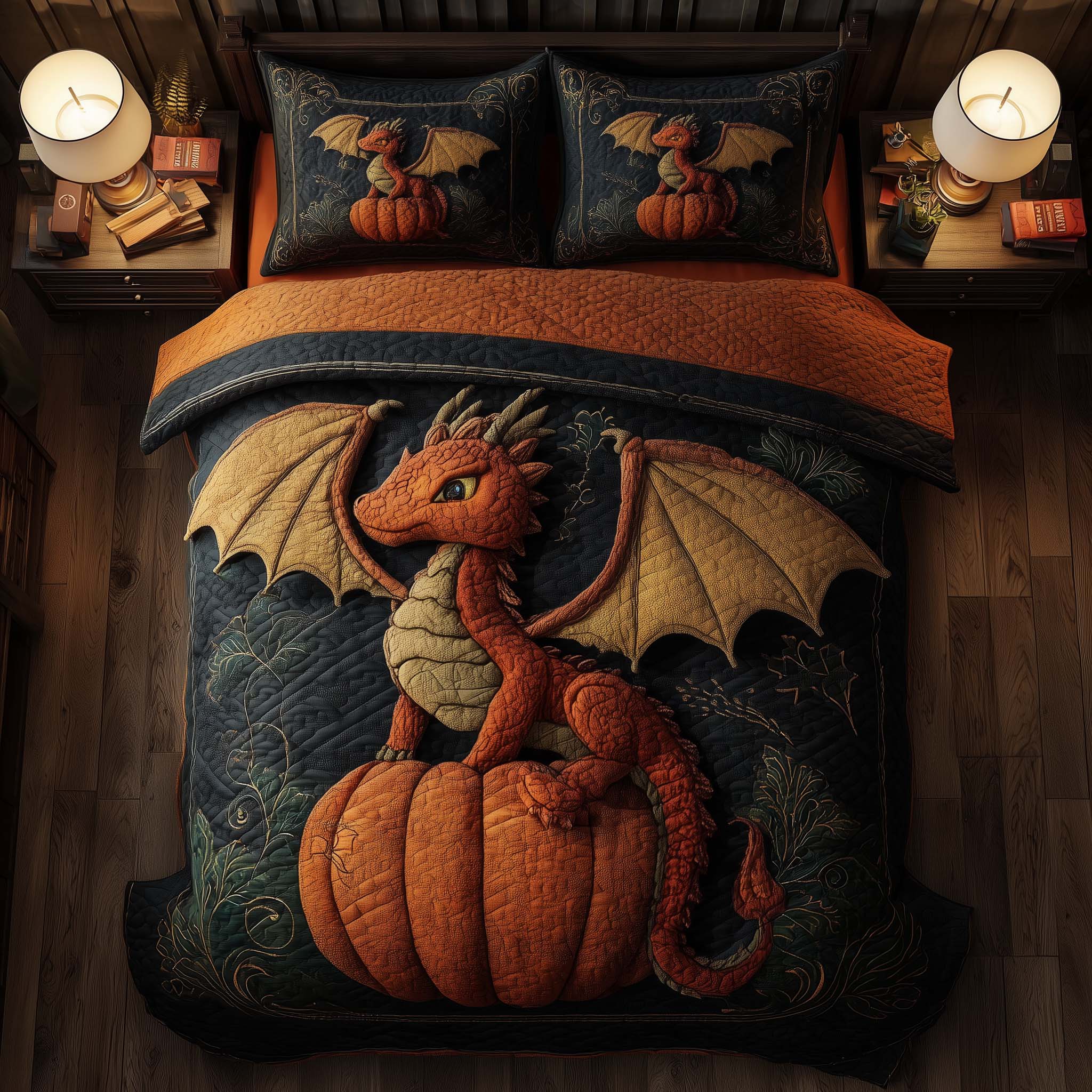 Dragon Pumpkin Quilted Bedding Set Dragon Pumpkin Wonder Gift For Dragon Family - Tradiviet