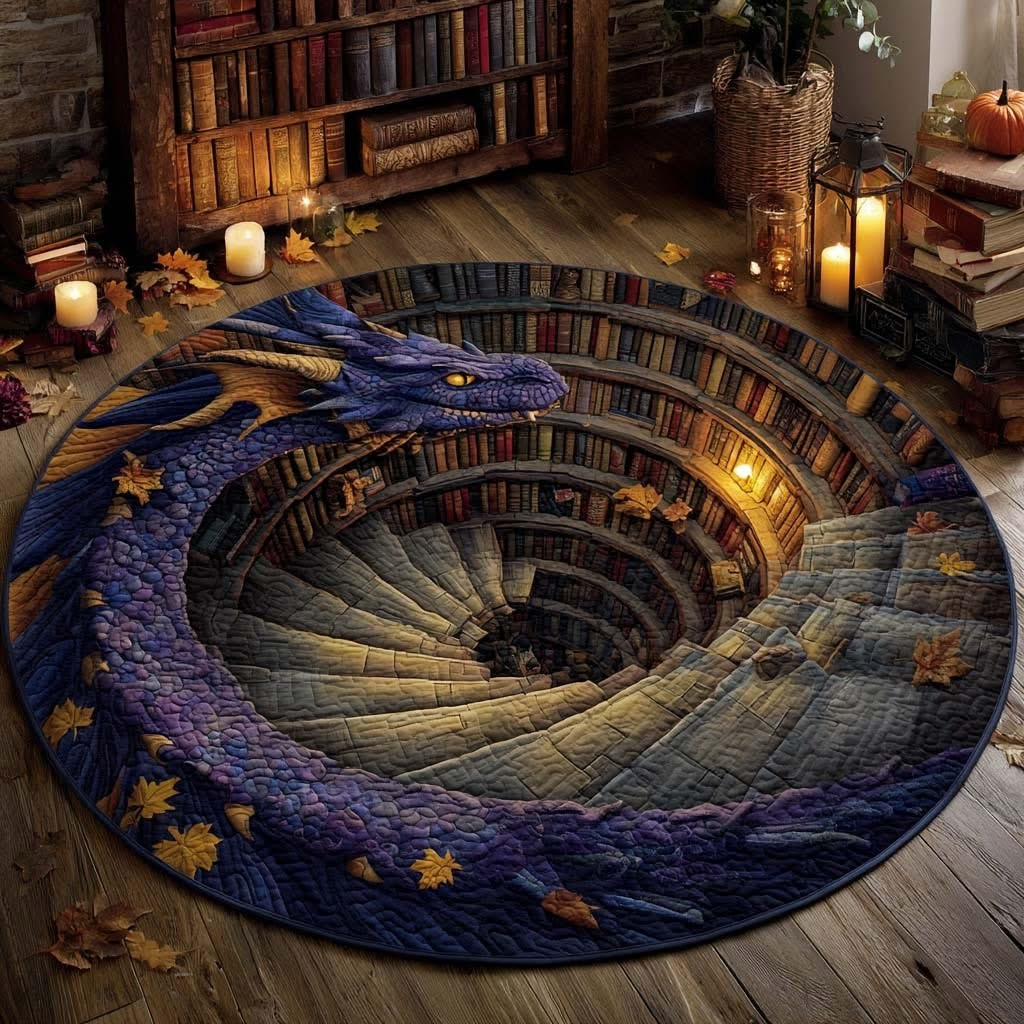 Dragon Spiral Watcher Quilted Round Mat Mystical Circle Mat Room Decor Best Xmas Gift - Tradiviet