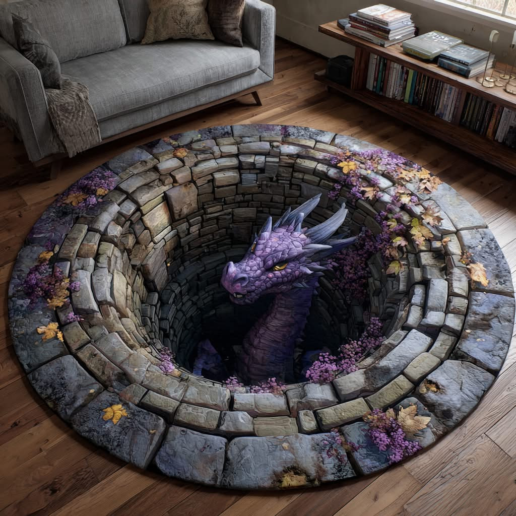 Dragon Stone Guardian Quilted Round Mat Mythical Dragon Home Decoration Gifts - Tradiviet