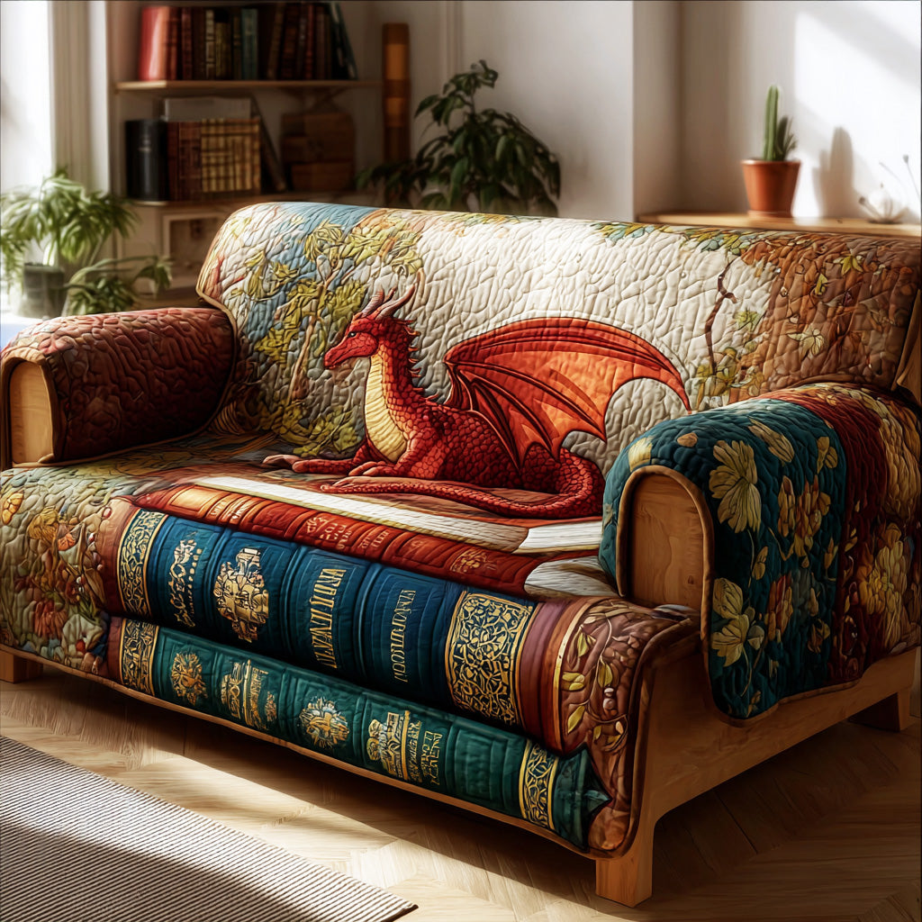 Dragon Story Vault Quilted Sofa Cover Simple Home Room Decor Presents For New Home - Tradiviet