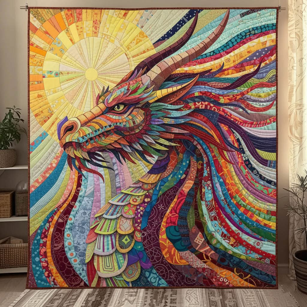 Dragon Sunshine Guardian Quilted Blanket Artistic Room Decor Gifts For Dragon Lovers - Tradiviet