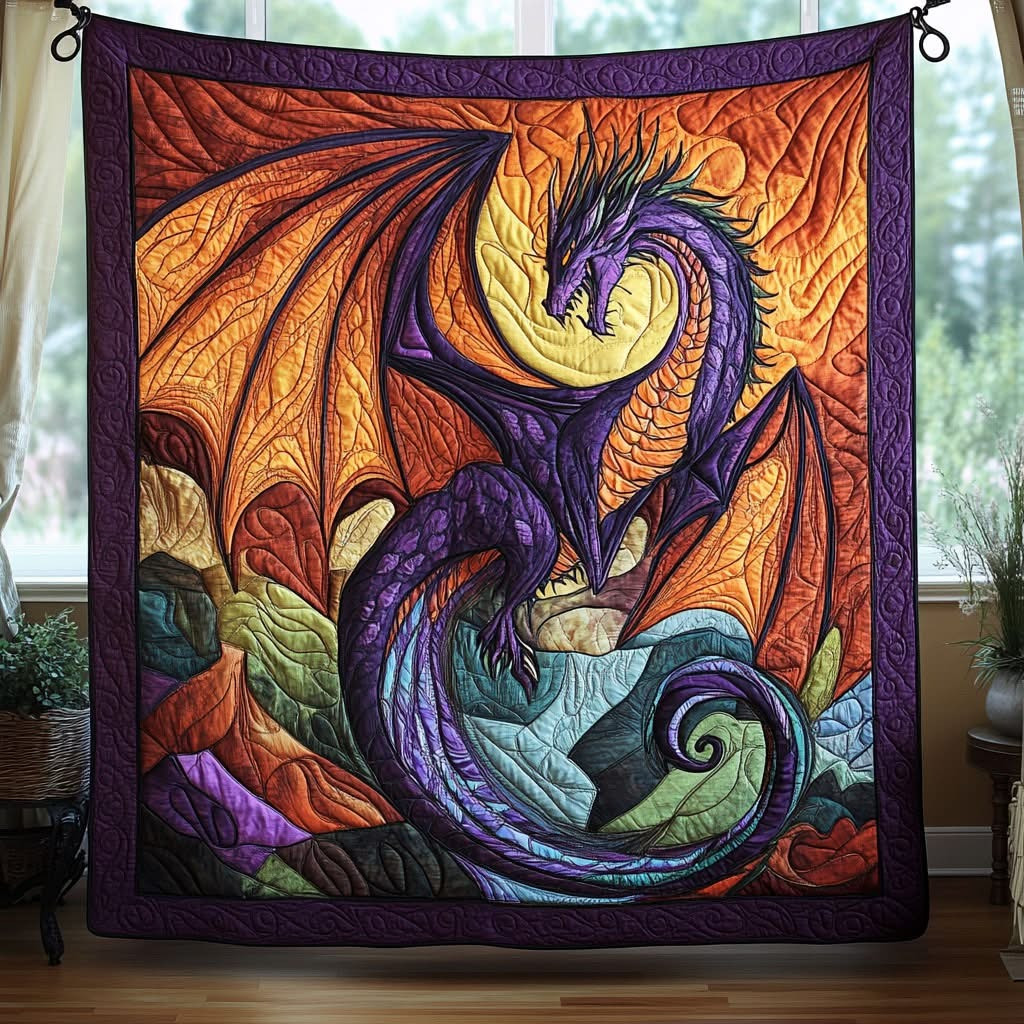 Dragon Tales Quilted Blanket Mythical Style Bedding Decor Gifts For Dragon Lovers - Tradiviet