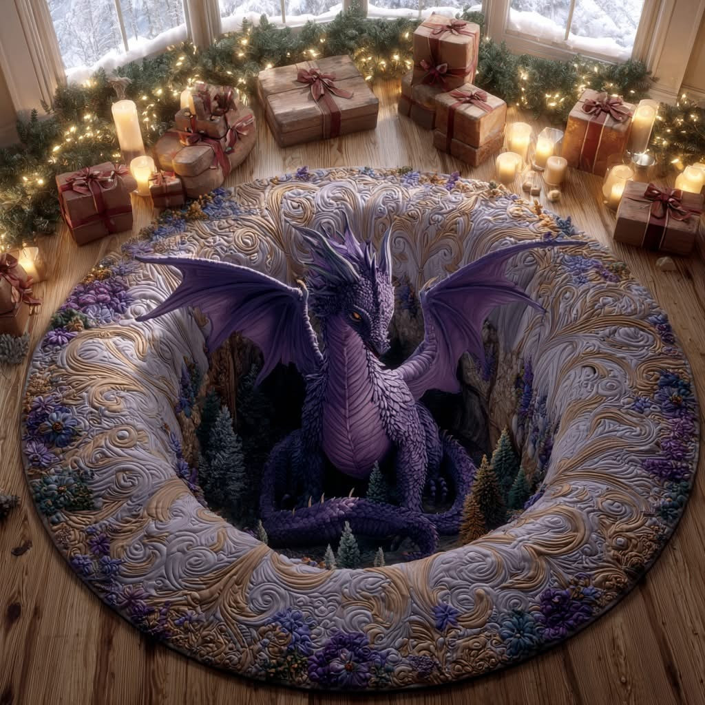 Dragon Violet Abyss Guardian Christmas Round Mat Circle Carpet Decorations Holiday Gifts - Tradiviet