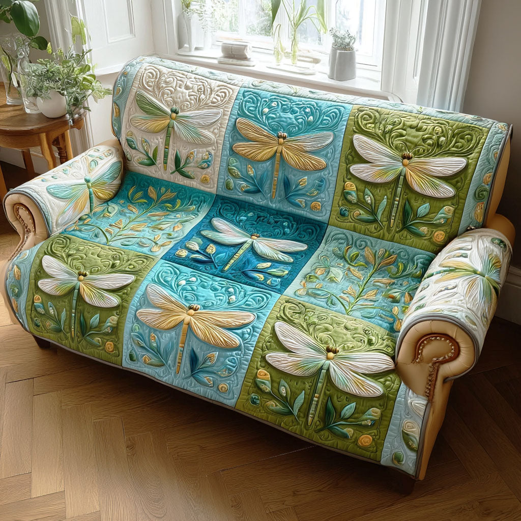 Dragonfly Bloom Quilted Sofa Cover Neutral Home Room Decor Dragonfly Themed Gifts - Tradiviet