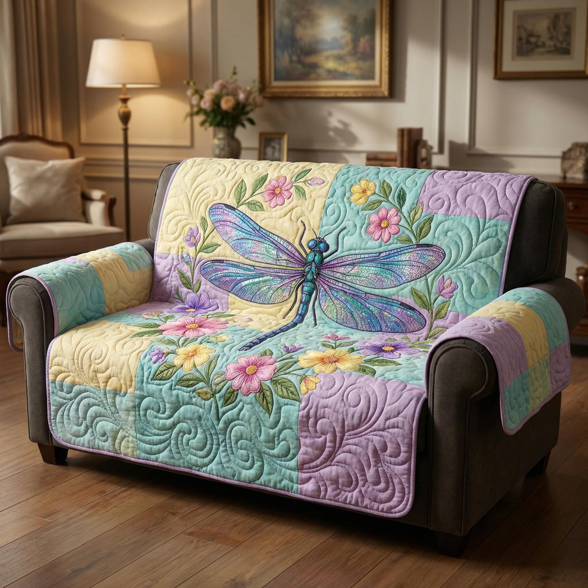 Dragonfly Bloom Quilted Sofa Cover Room Decor For Room Birthday Presents For Dragonfly Lovers - Tradiviet
