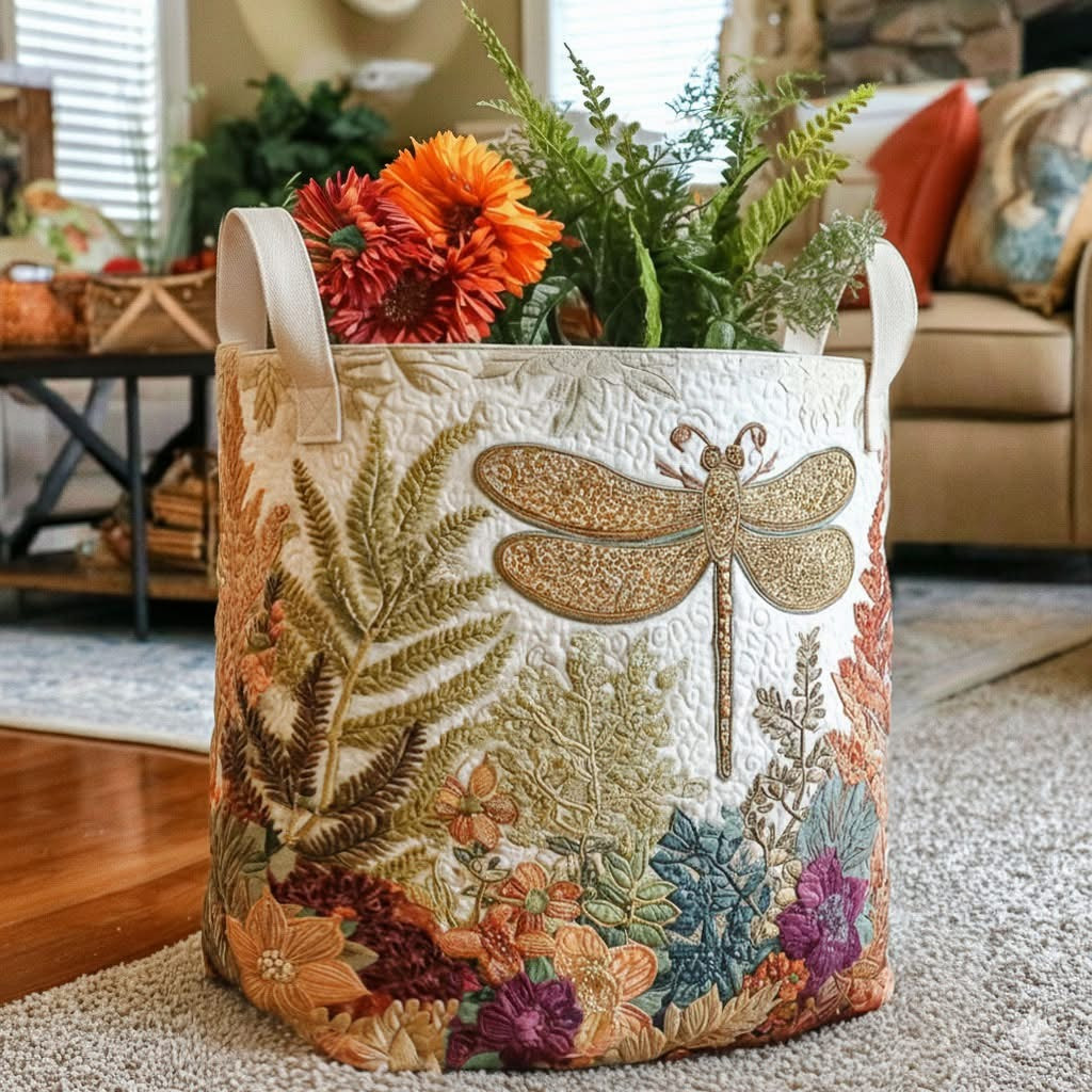 Dragonfly Blooming Quilted Laundry Basket Home Decorations Best Gifts For Dragonfly Lovers - Tradiviet