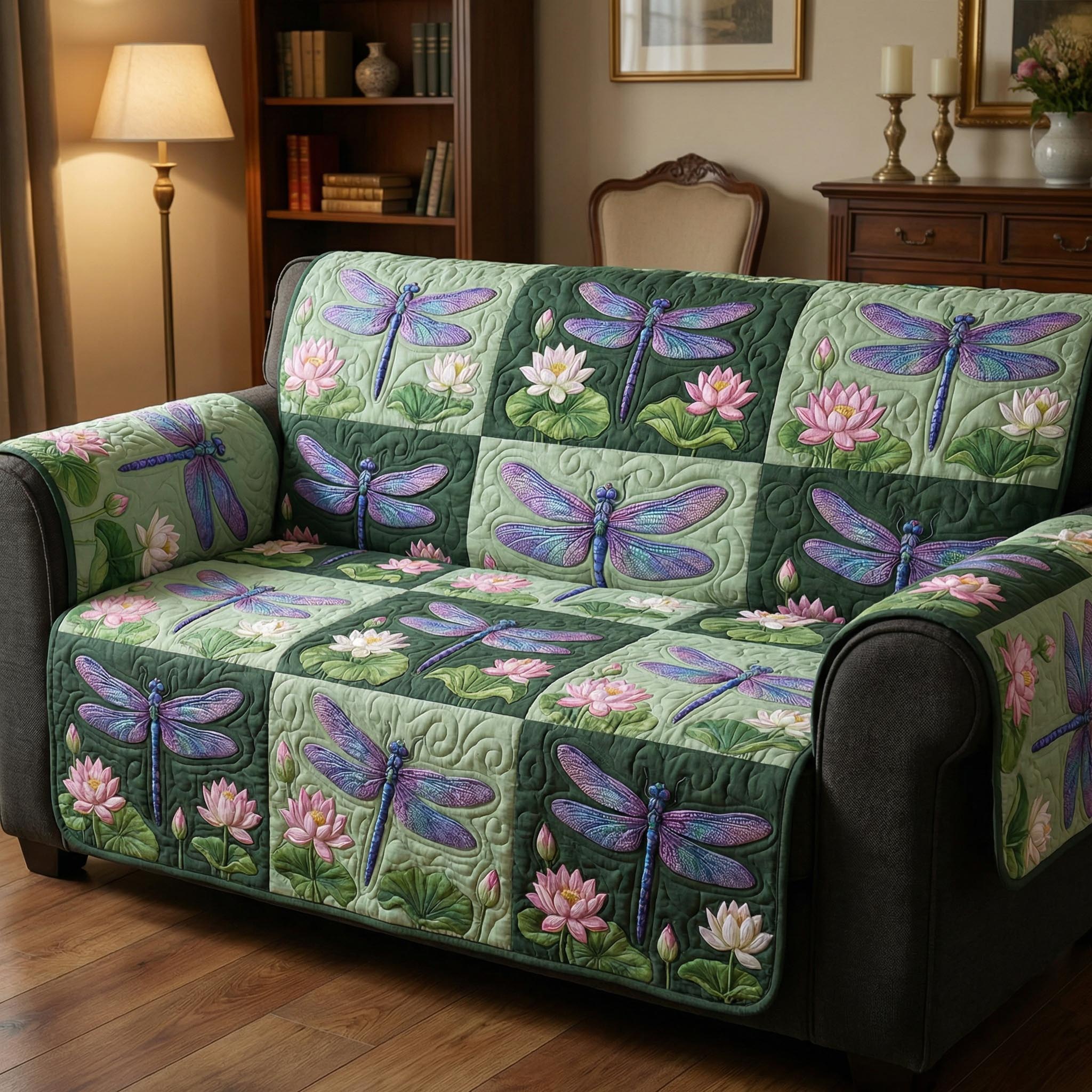 Dragonfly Breeze Quilted Sofa Cover Creative Home Room Decor Birthday Gifts For Dragonfly Lovers - Tradiviet