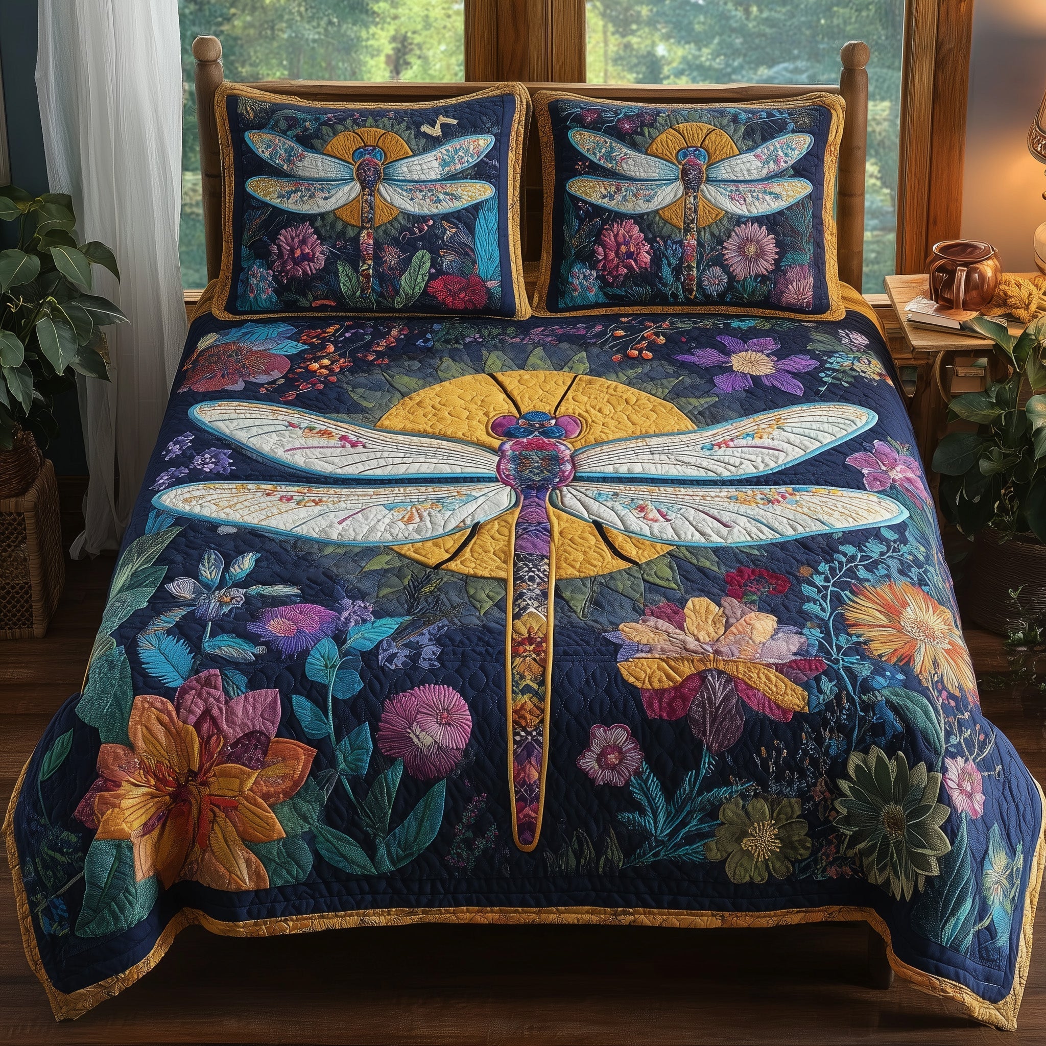 Dragonfly Charm Quilted Bedding Set Dragonfly Charm Forest Gift For Dragonfly Charm - Tradiviet