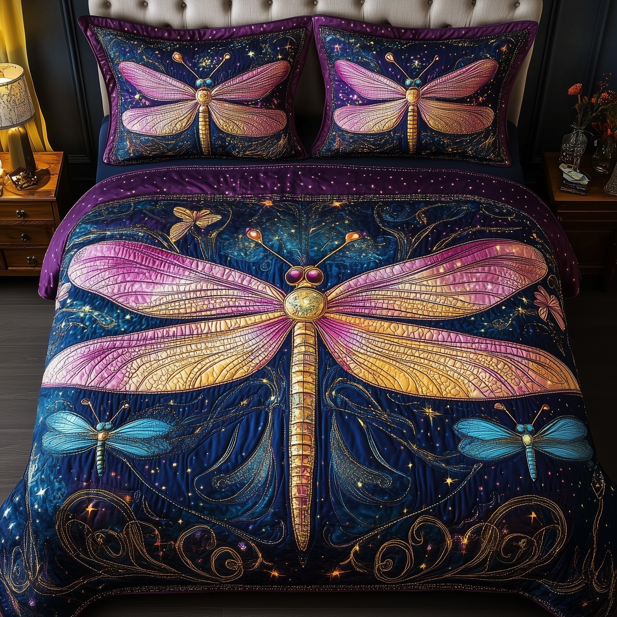 Dragonfly Dream Quilted Bedding Set Dragonfly Dream Backdrop Gift For Dream Friends - Tradiviet