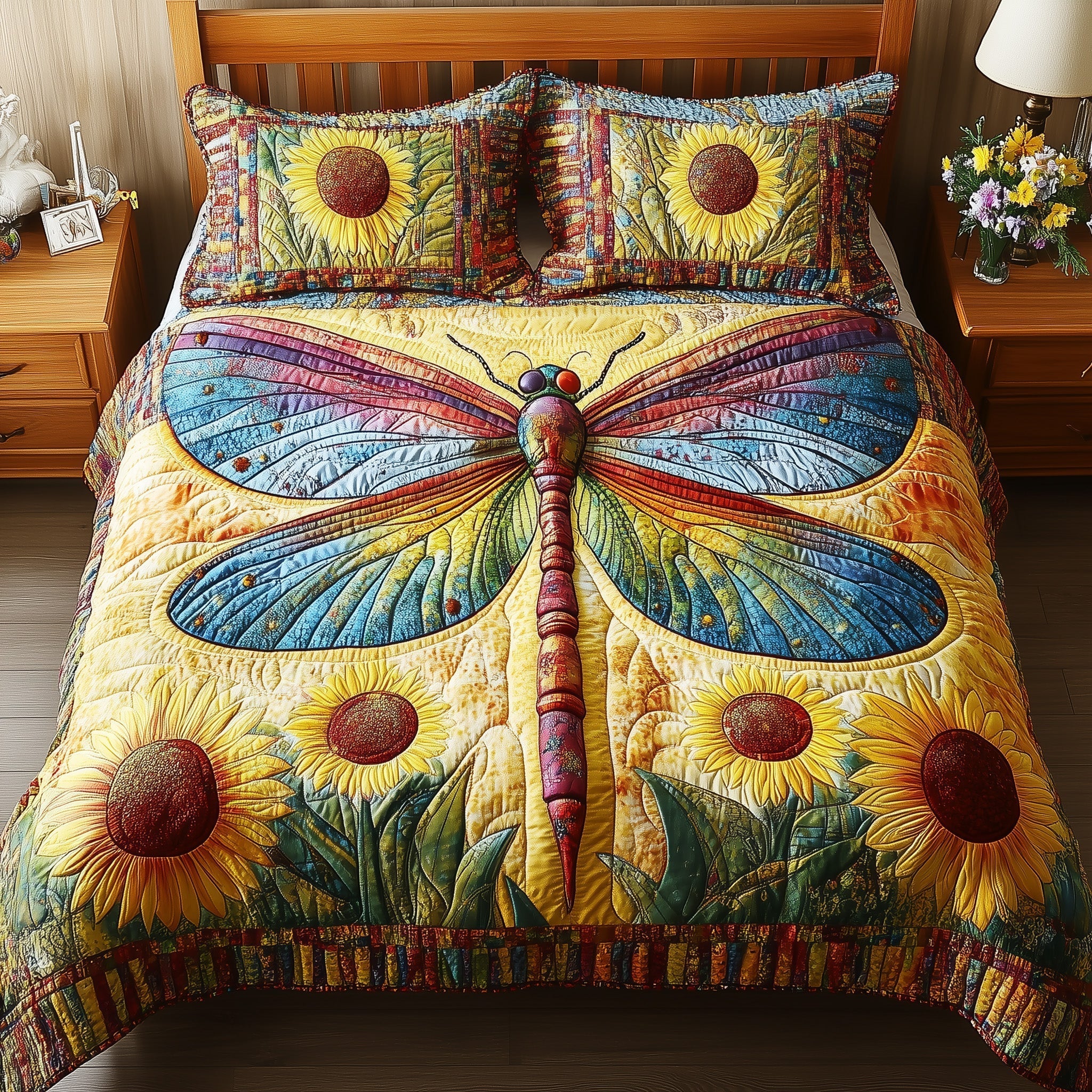 Dragonfly Dream Quilted Bedding Set Dragonfly Dream Elegant Gift For Dragonfly Dad - Tradiviet