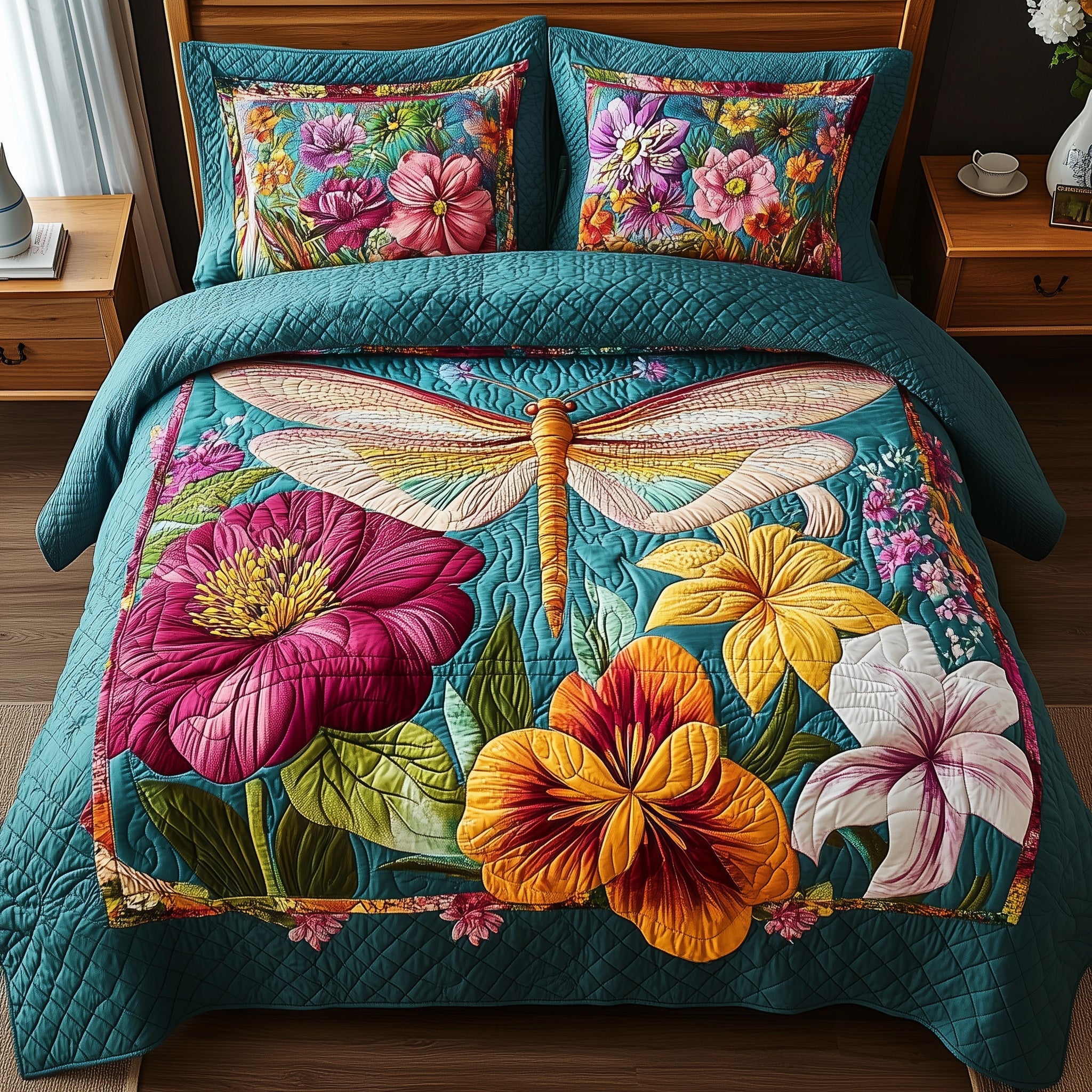 Dragonfly Dream Quilted Bedding Set Dragonfly Dream Fabric Gift For Dragonfly Family - Tradiviet