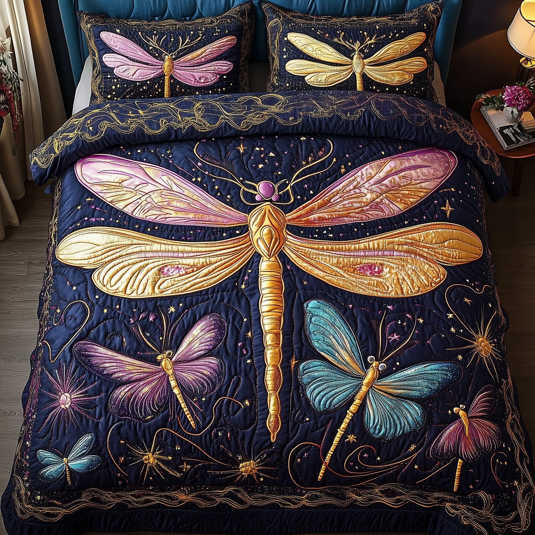Dragonfly Dream Quilted Bedding Set Dragonfly Dream Feature Gift For Dragonfly - Tradiviet