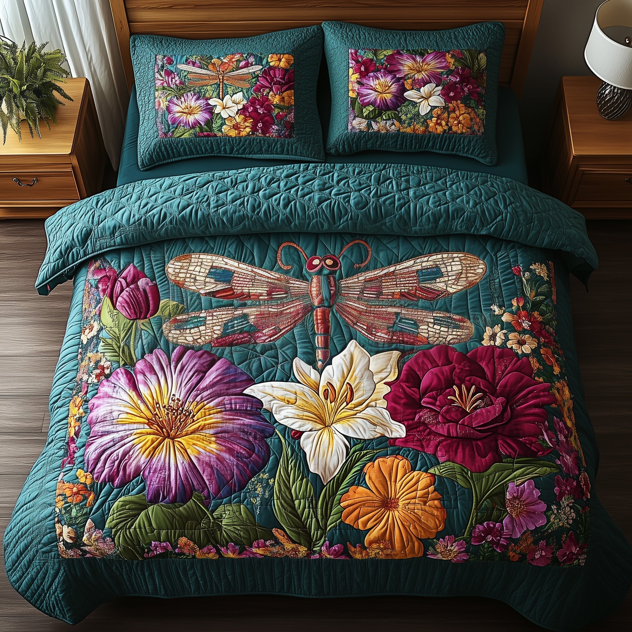 Dragonfly Dream Quilted Bedding Set Dragonfly Dream Peace Gift For Dream Fans - Tradiviet