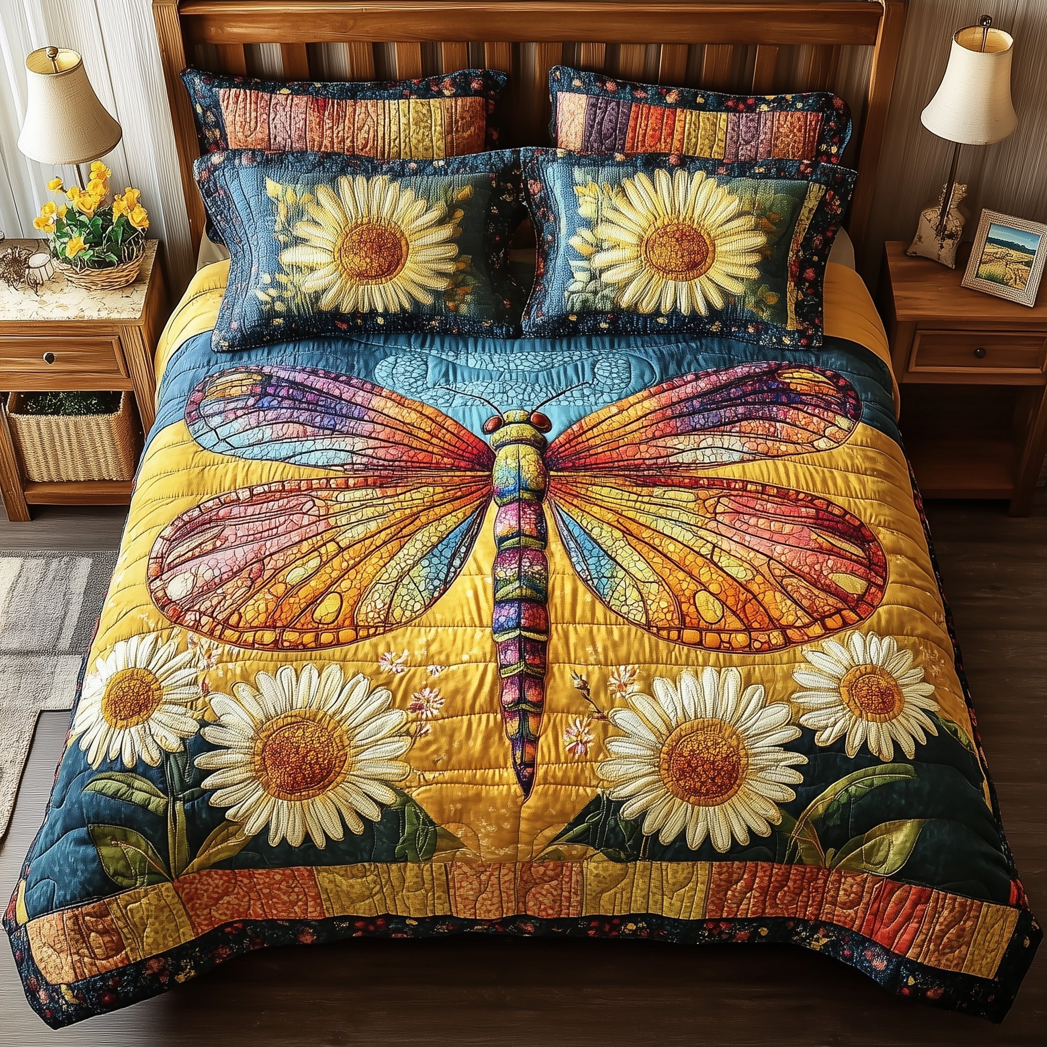 Dragonfly Dream Quilted Bedding Set Dragonfly Dream Sanctuary Gift For Dragonfly Friends - Tradiviet