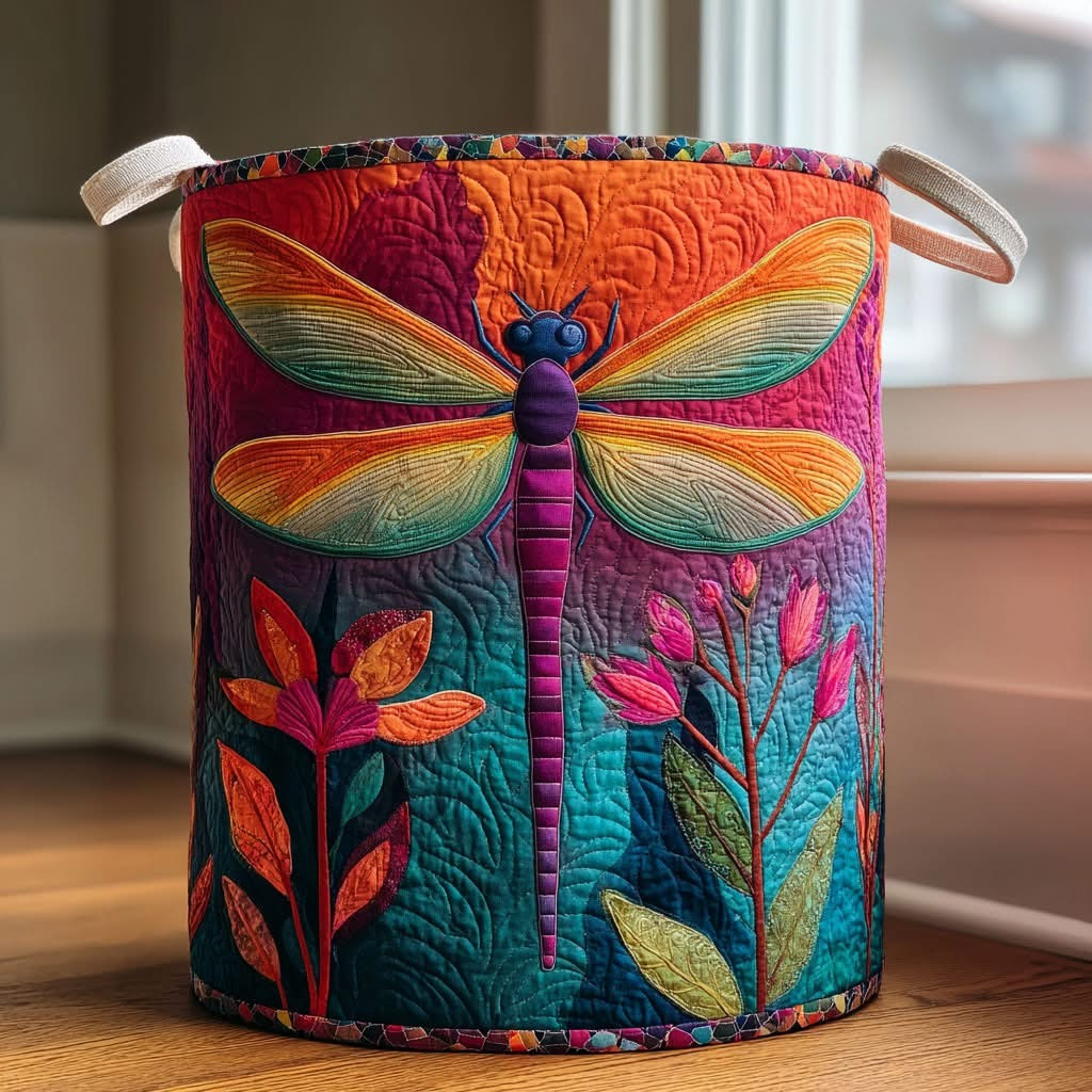 Dragonfly Dream Quilted Laundry Basket Vibrant Clothes Basket Gifts For Dragonfly Lovers - Tradiviet