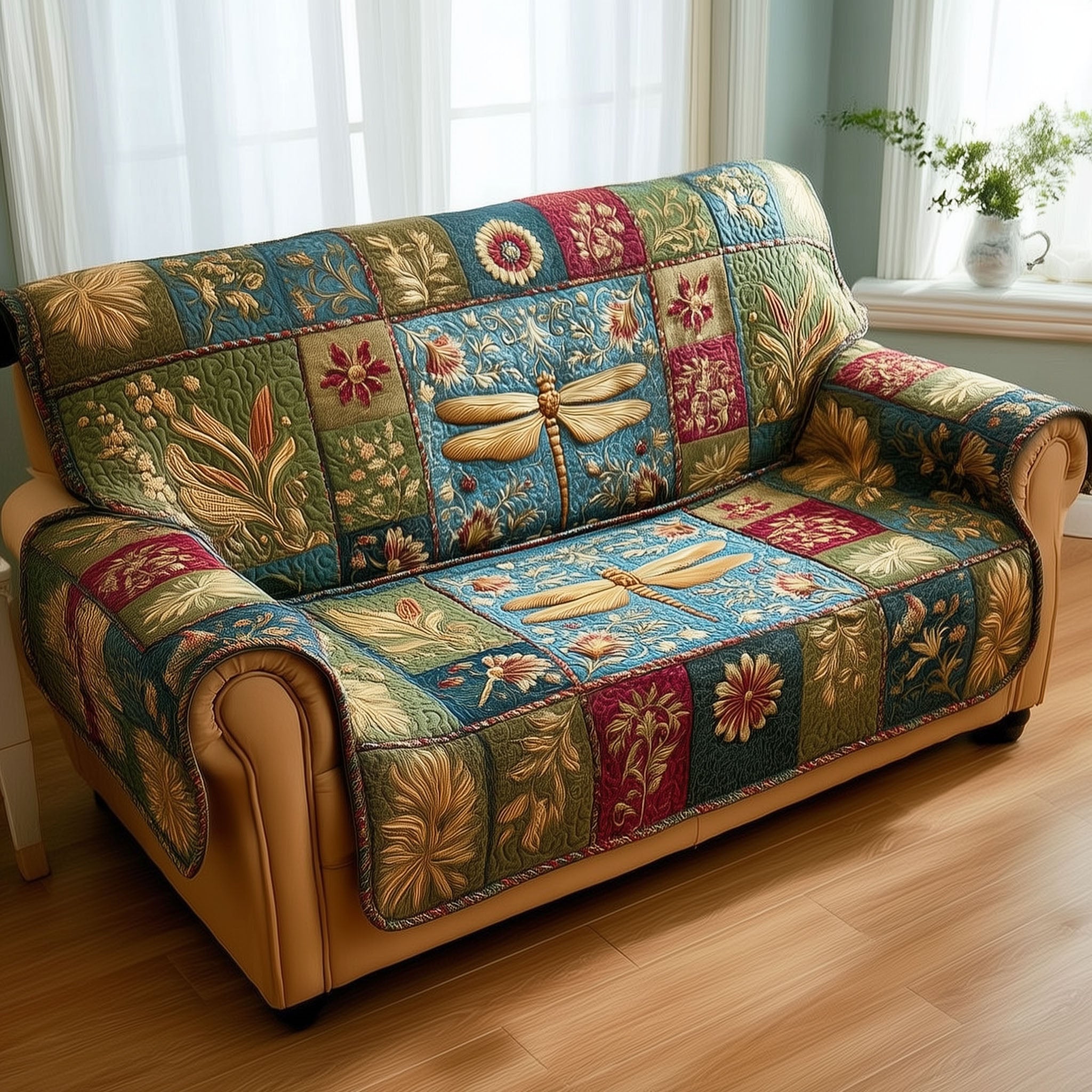Dragonfly Fields Quilted Sofa Cover Classic Room Decor Dragonfly Gifts For Lady - Tradiviet