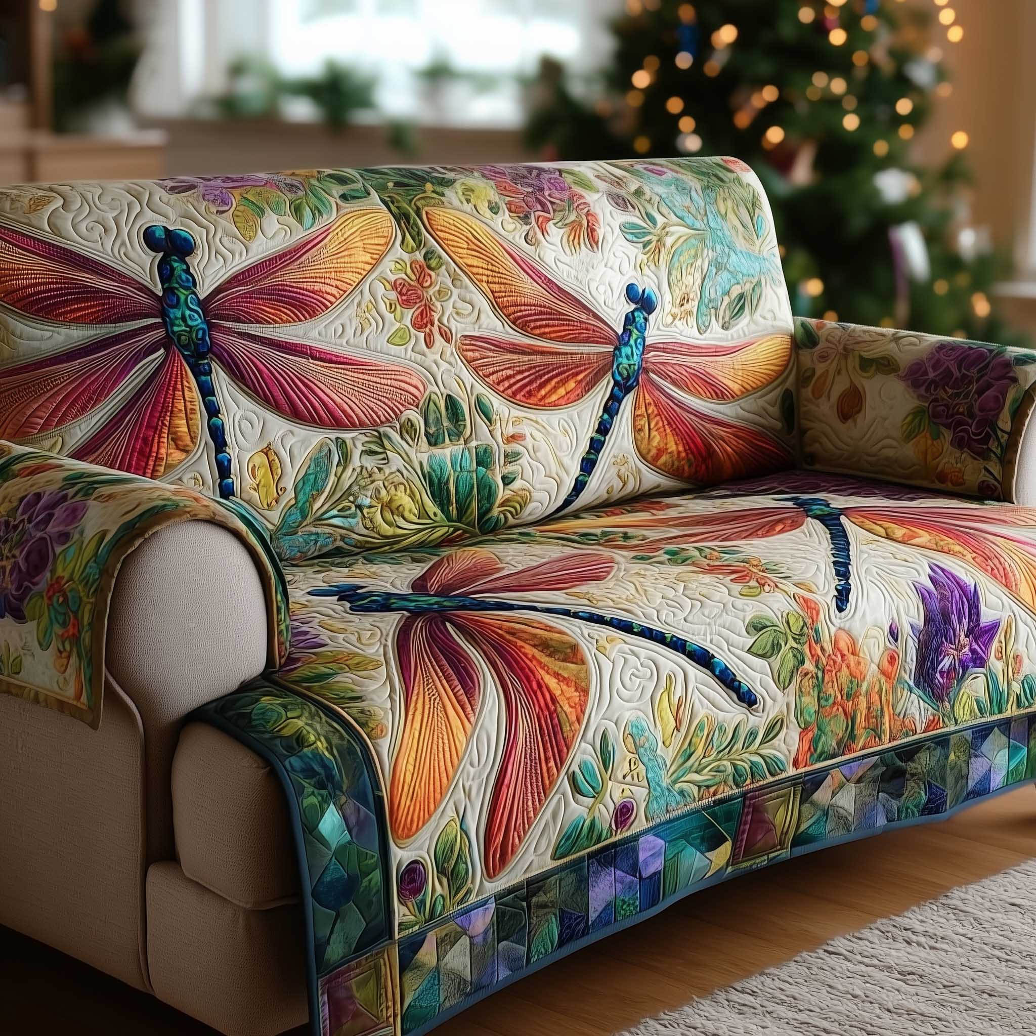 Dragonfly Garden Bloom Quilted Sofa Cover Living Room Decor Dragonfly Gifts For Mom - Tradiviet