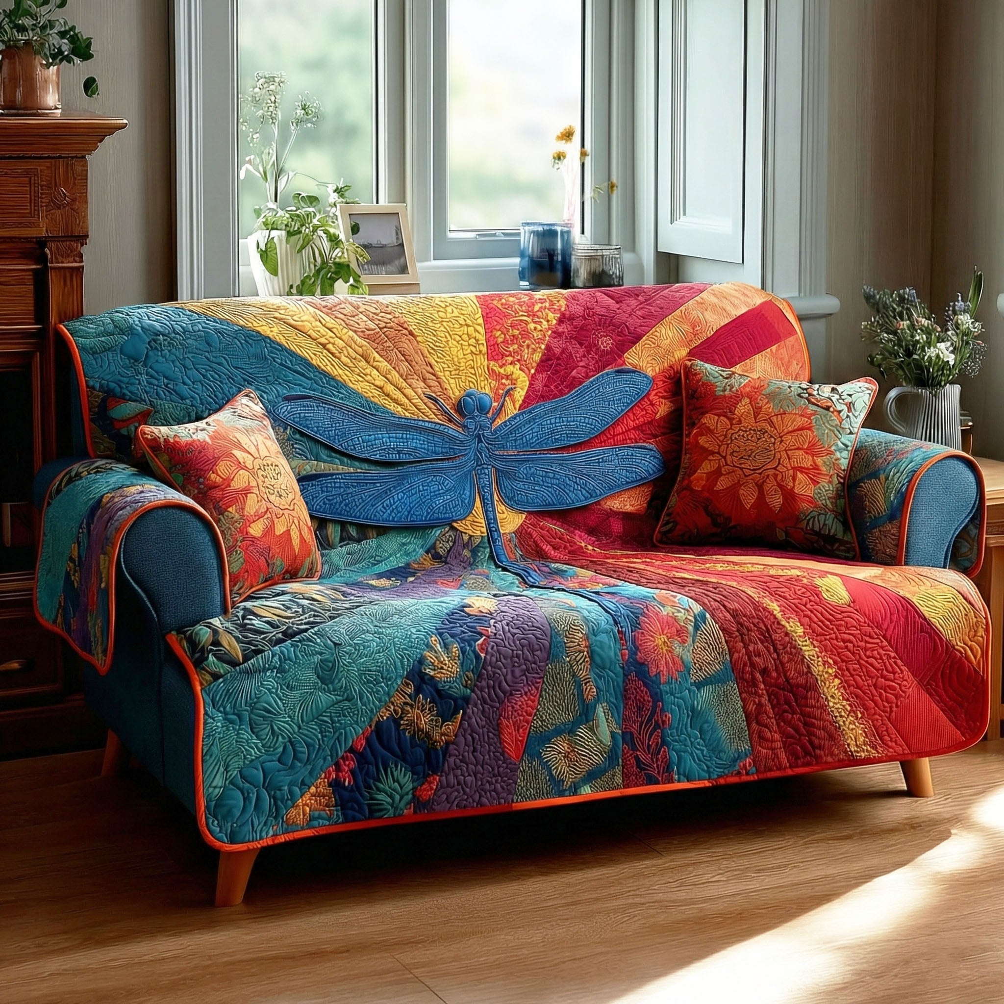 Dragonfly Garden Quilted Sofa Cover Holiday Room Decor Great Dragonfly Lover Gift Ideas - Tradiviet
