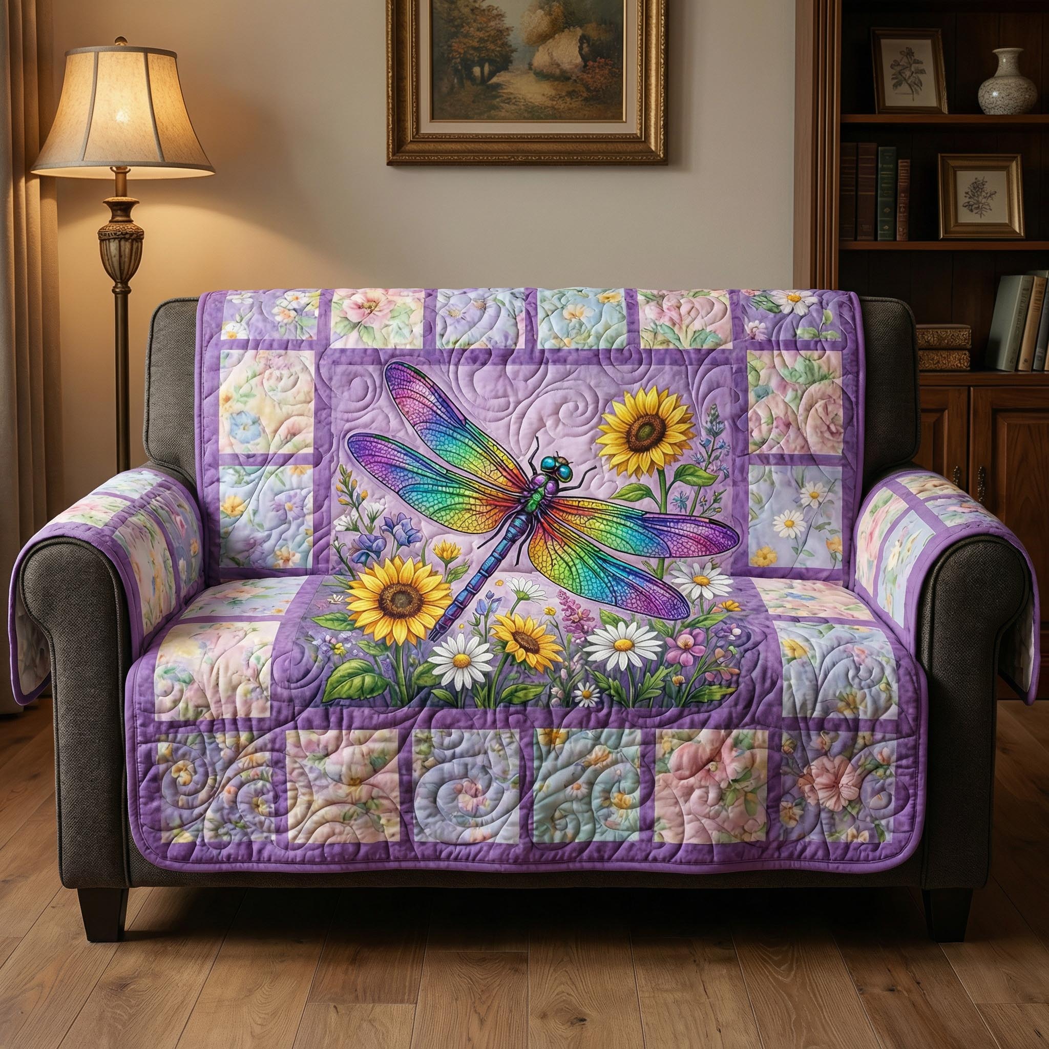 Dragonfly Garden Quilted Sofa Cover Home Room Decor Dragonfly Lover Gifts For Women - Tradiviet