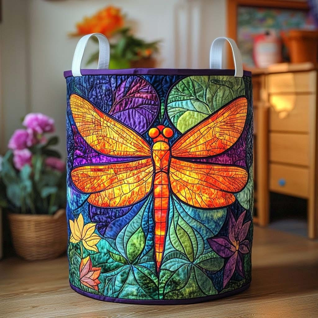 Dragonfly Glow Flight Quilted Laundry Basket Gifts For Dragonfly Lovers - Tradiviet