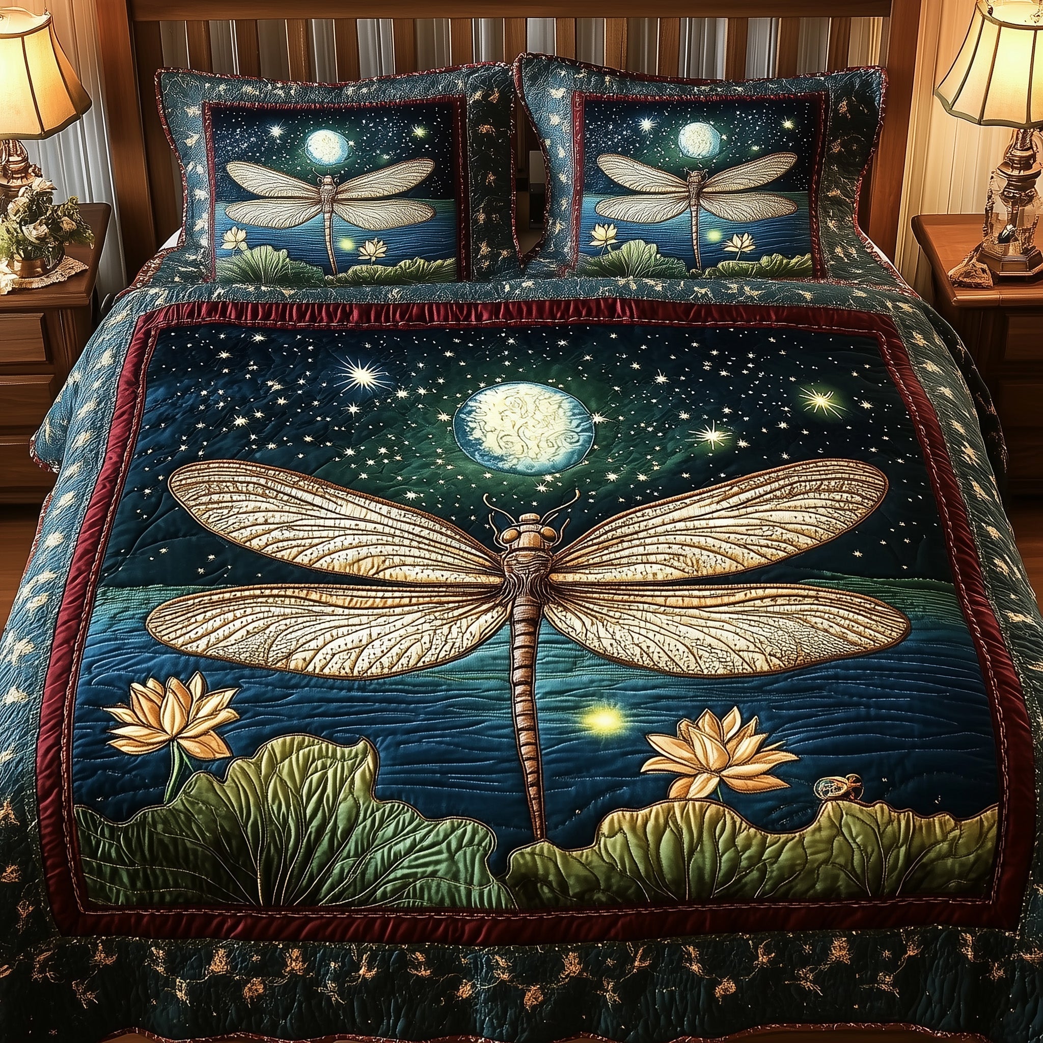 Dragonfly Glow Quilted Bedding Set Dragonfly Glow Starlight Gift For Glow - Tradiviet
