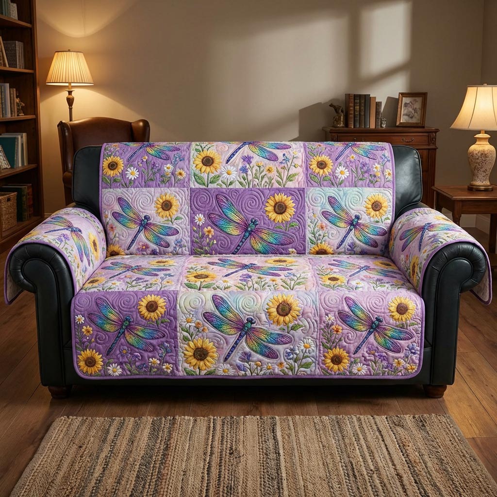 Dragonfly Glow Quilted Sofa Cover Beautiful Home Room Decor Unusual Dragonfly Gifts - Tradiviet