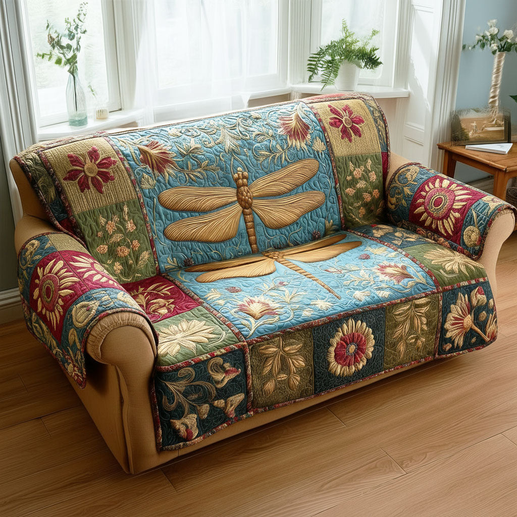 Dragonfly Harmony Quilted Sofa Cover Seasonal Room Decor Dragonfly Themed Gift Items - Tradiviet