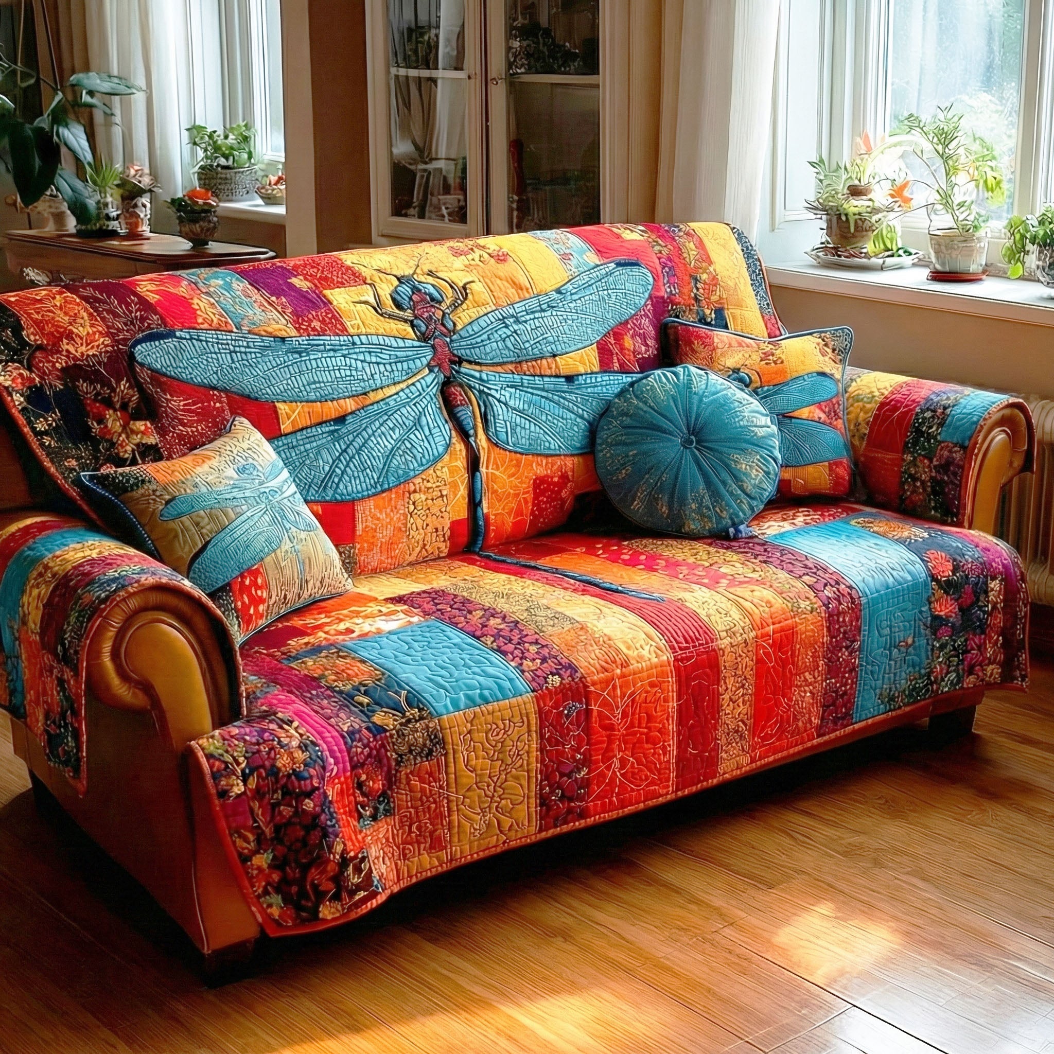 Dragonfly Meadow Quilted Sofa Cover Indoor Room Decor Best Dragonfly Presents - Tradiviet