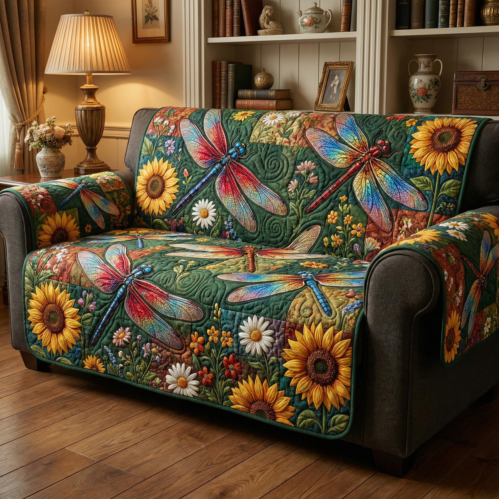 Dragonfly Meadow Quilted Sofa Cover Room Room Decor Cute Dragonfly Lover Ideas For Gifts - Tradiviet