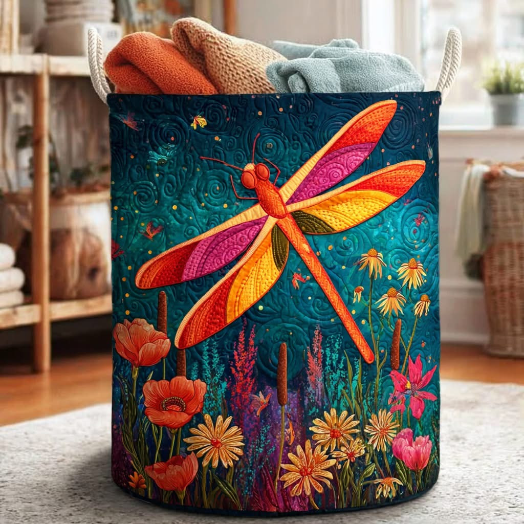 Dragonfly Mystic Quilted Laundry Basket Birthday Gifts For Dragonfly Lovers - Tradiviet
