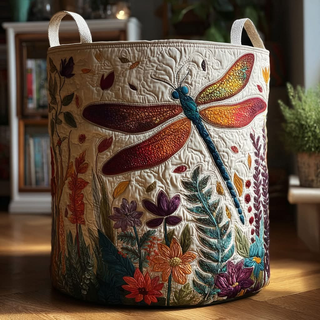 Dragonfly Nature Wings Quilted Laundry Basket Gift For Someone Who Loves Dragonflies - Tradiviet