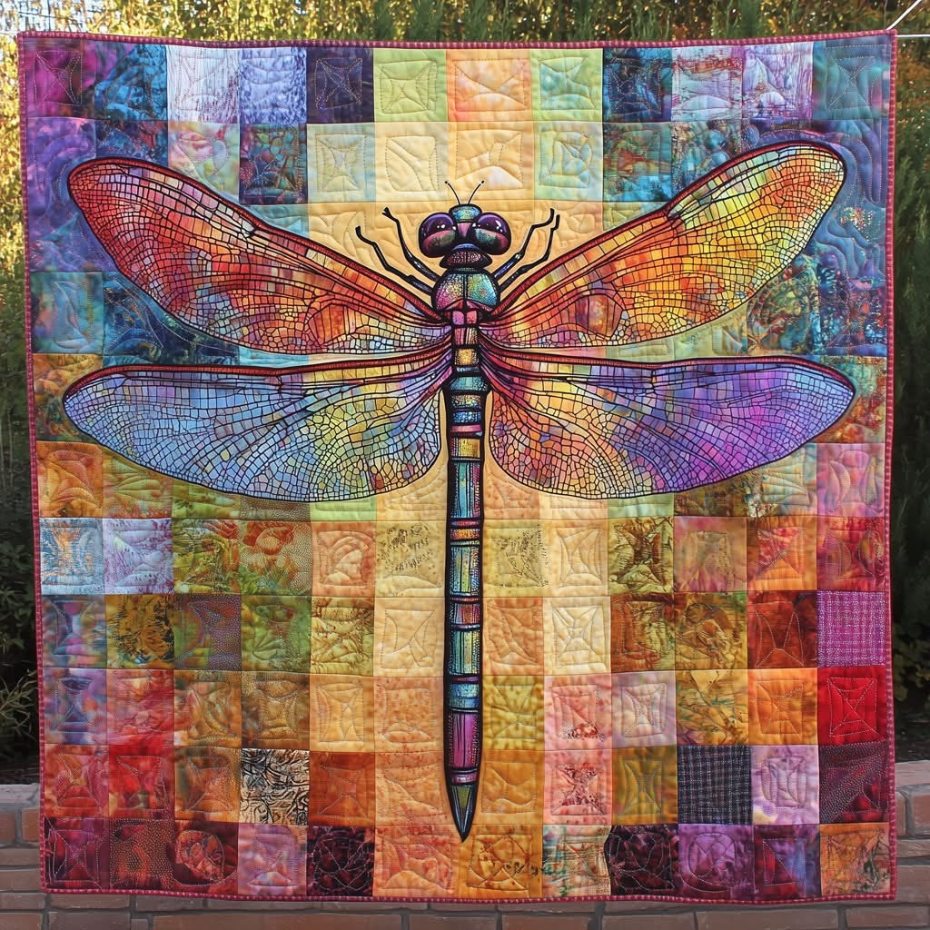 Dragonfly Square Mosaic Quilted Blanket Best Gift Ideas For Dragonfly Lovers - Tradiviet
