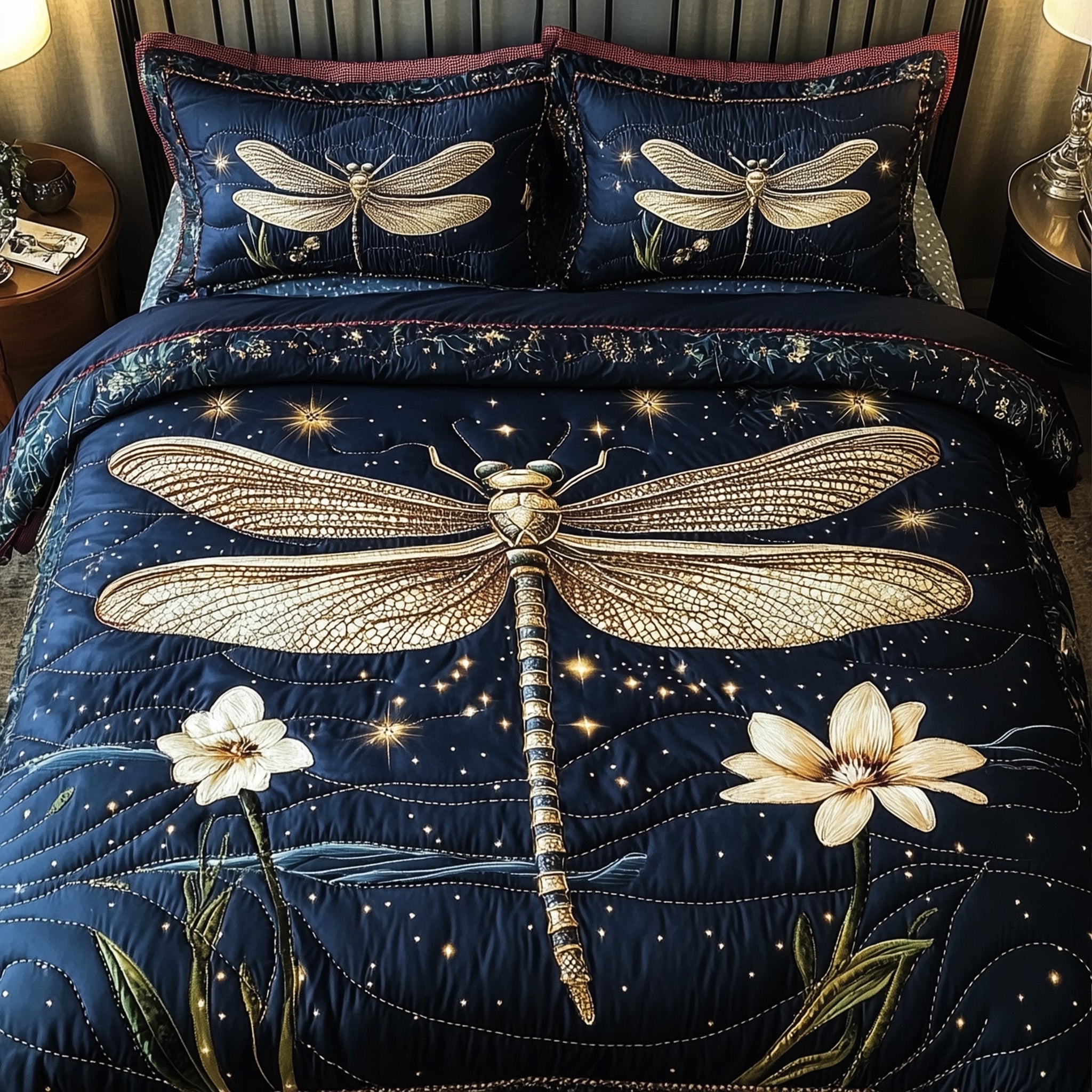 Dragonfly Whisper Quilted Bedding Set Dragonfly Whisper Moodboard Gift For Whisper - Tradiviet