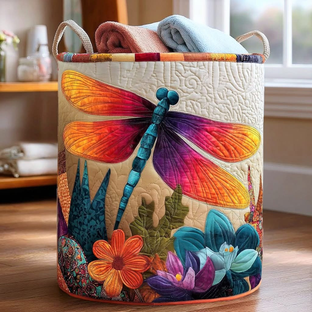 Dragonfly Whispering Quilted Laundry Basket Laundry Decor Ideas Present For Dragonfly Lovers - Tradiviet