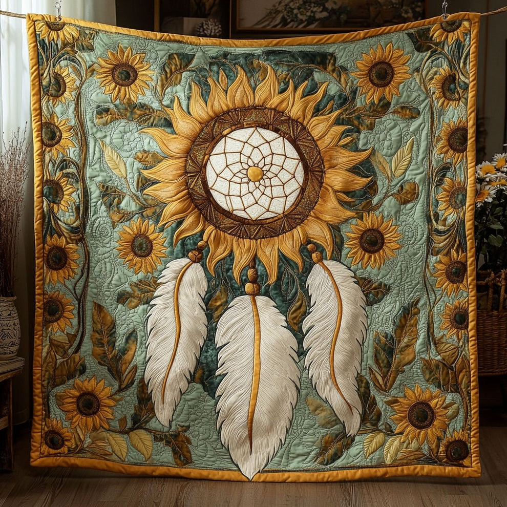 Dreamcatcher Feather Glow Quilt Blanket Country Sunflower Throw Blanket Gifts Items - Tradiviet