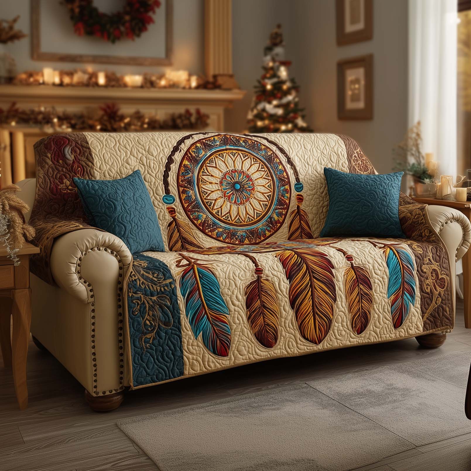 Dreamcatcher Harmony Quilted Sofa Cover Holiday Room Decor Cozy Home Decor Gifts - Tradiviet