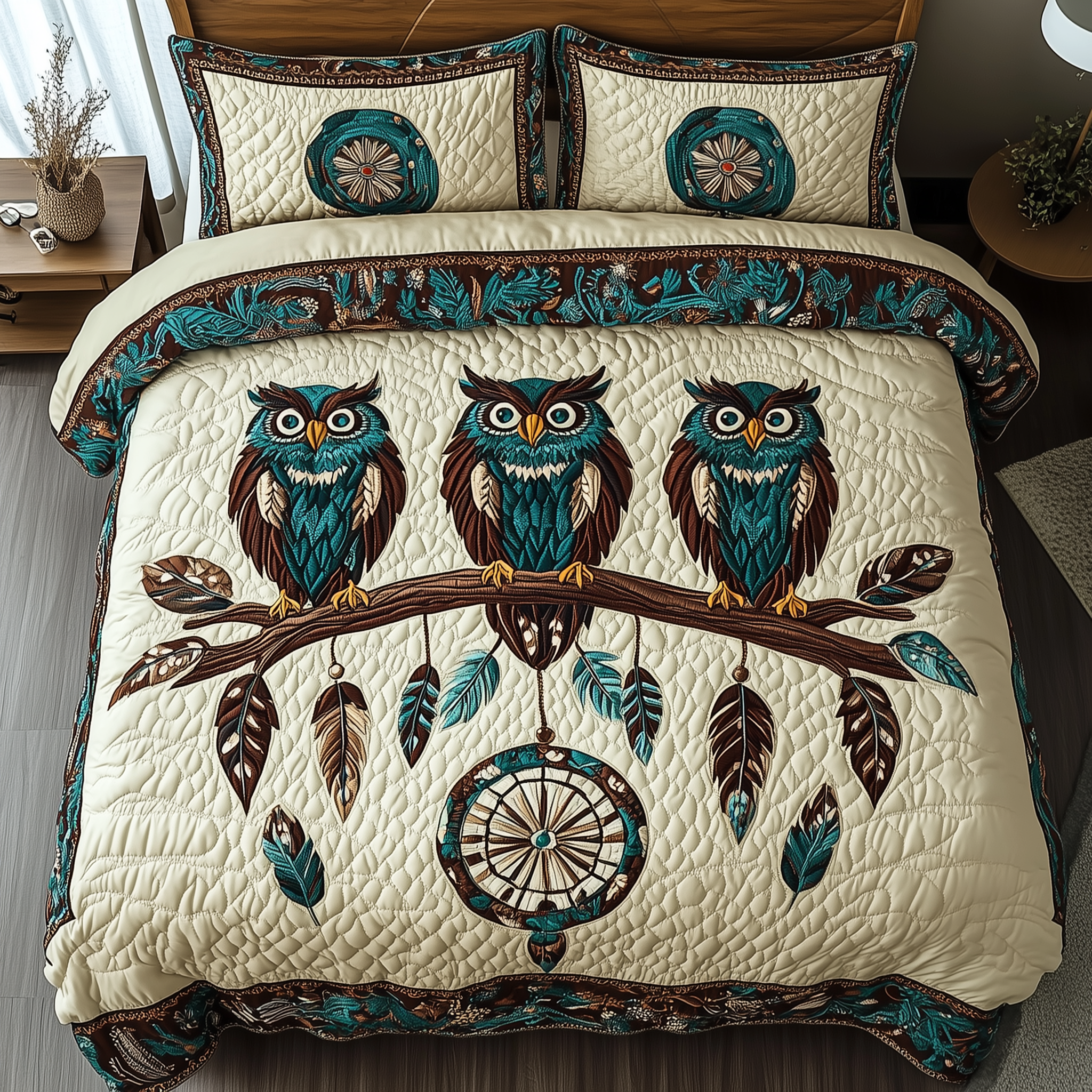 Dreamcatcher Owl Haven Quilted Bedding Set Dreamcatcher Owl Atmosphere Gift For Mom - Tradiviet
