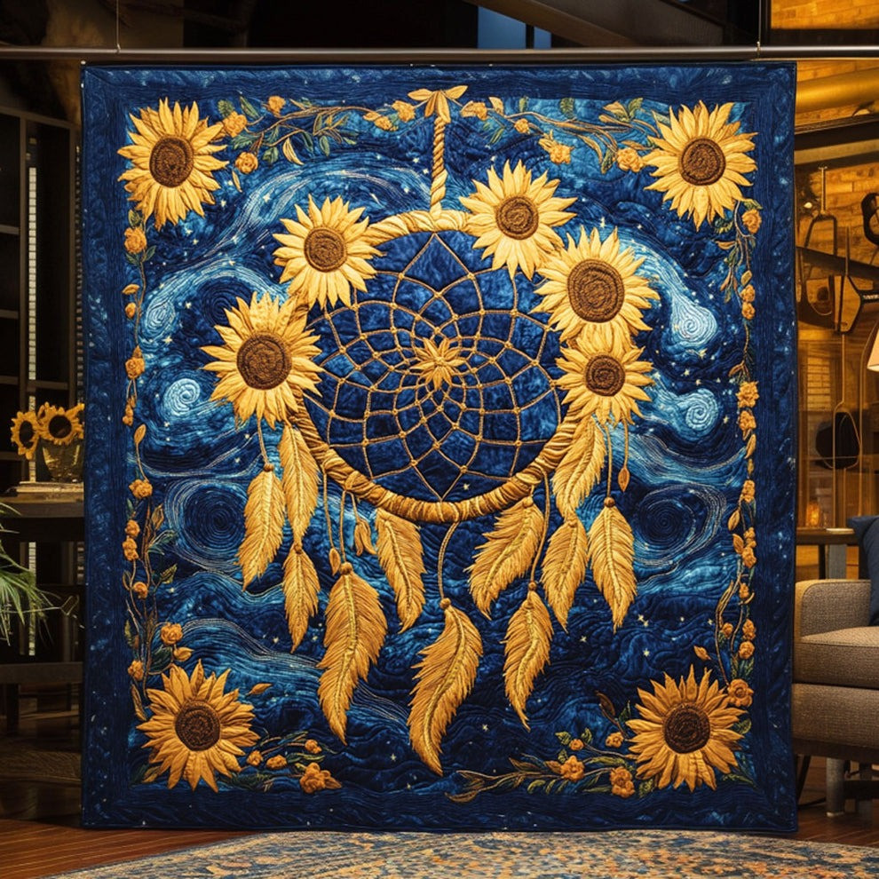 Dreamcatcher Sunflower Quilt Blanket Starry Night Inspired Merchandise Gifts Items - Tradiviet