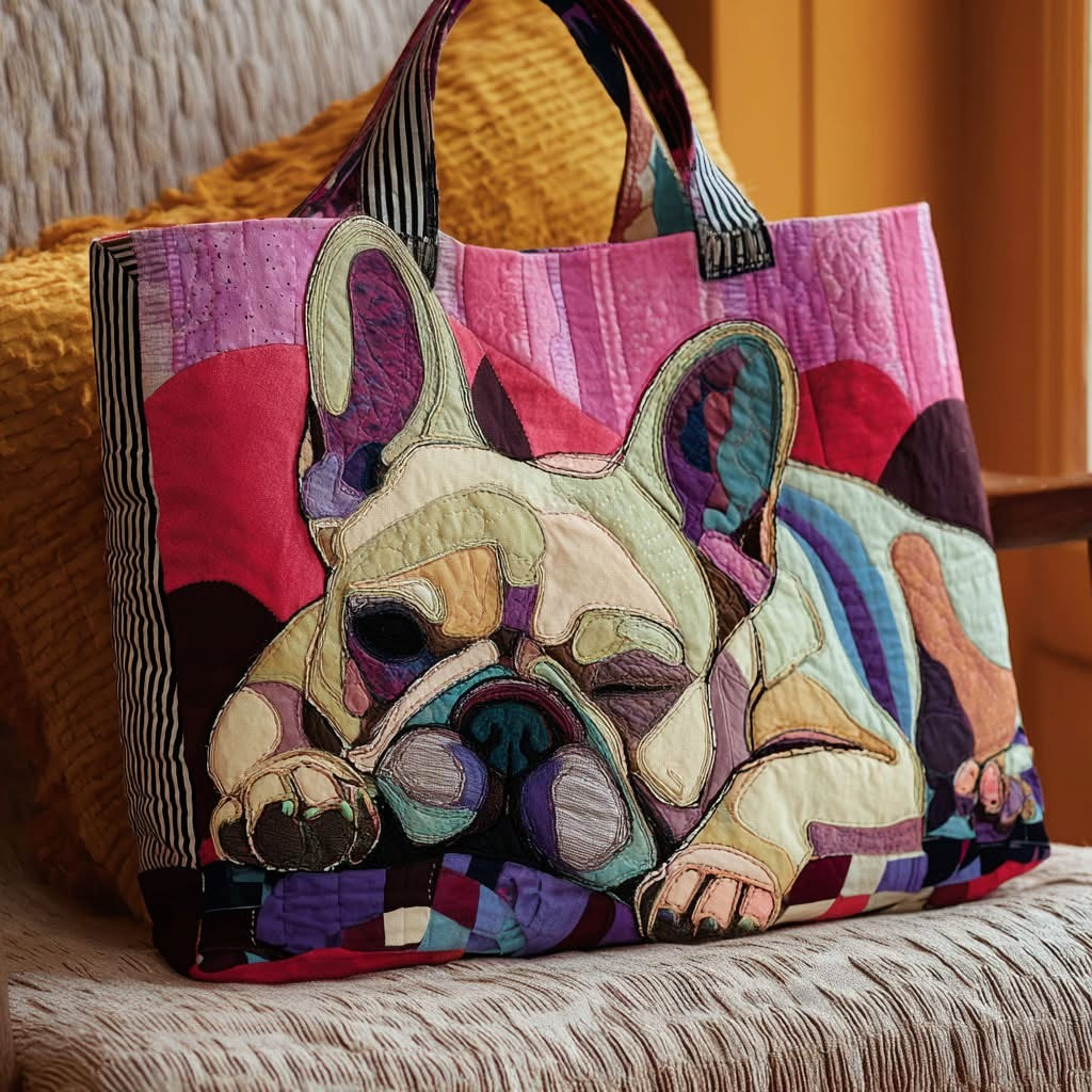 Dreamy Bulldog Days Quilted Tote Bag Patch Style Bag Gifts Idea For Bulldog Lovers - Tradiviet