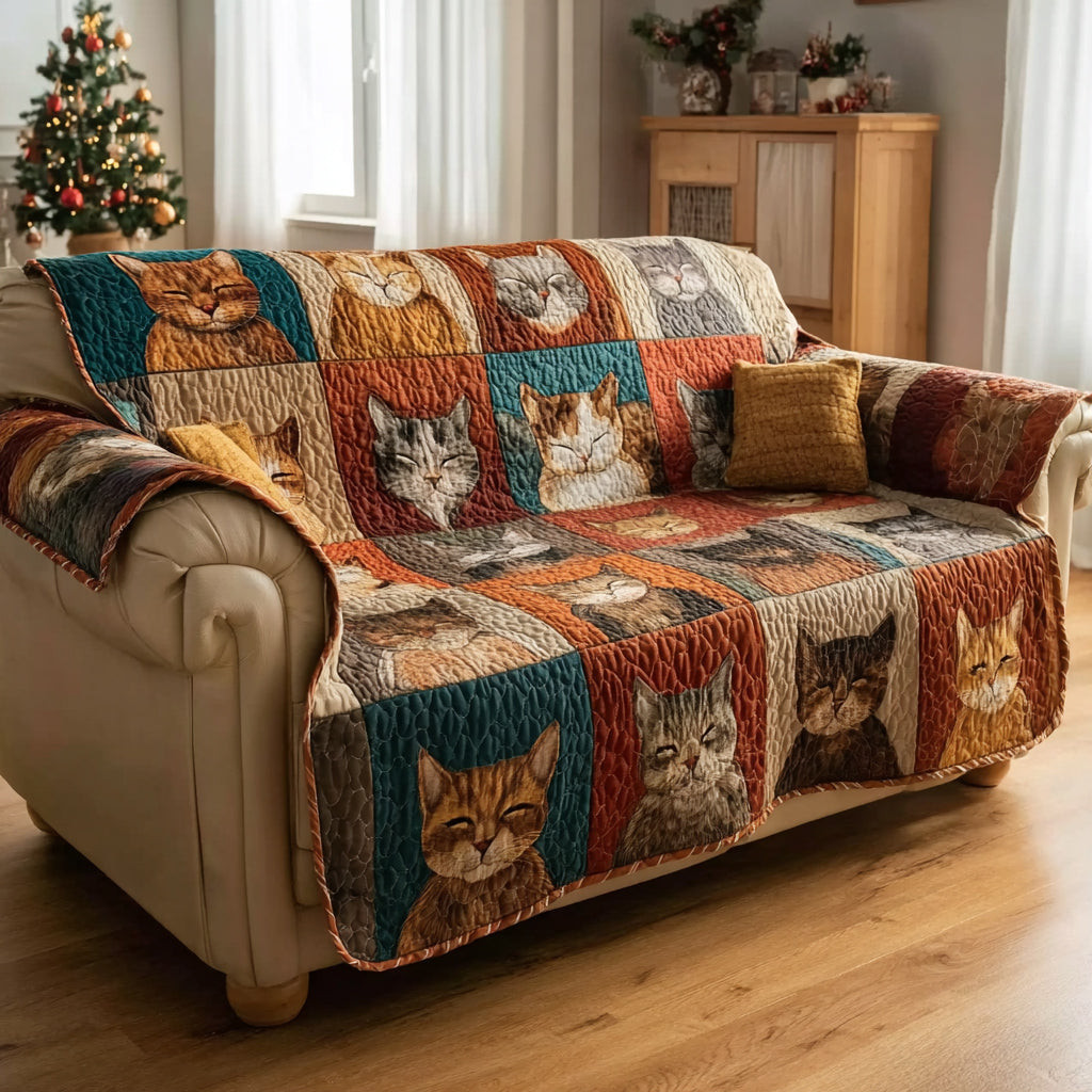 Dreamy Cat Nap Quilted Sofa Cover Best Slip Cover Sofa Unique Cat Gifts For Cat Lovers - Tradiviet