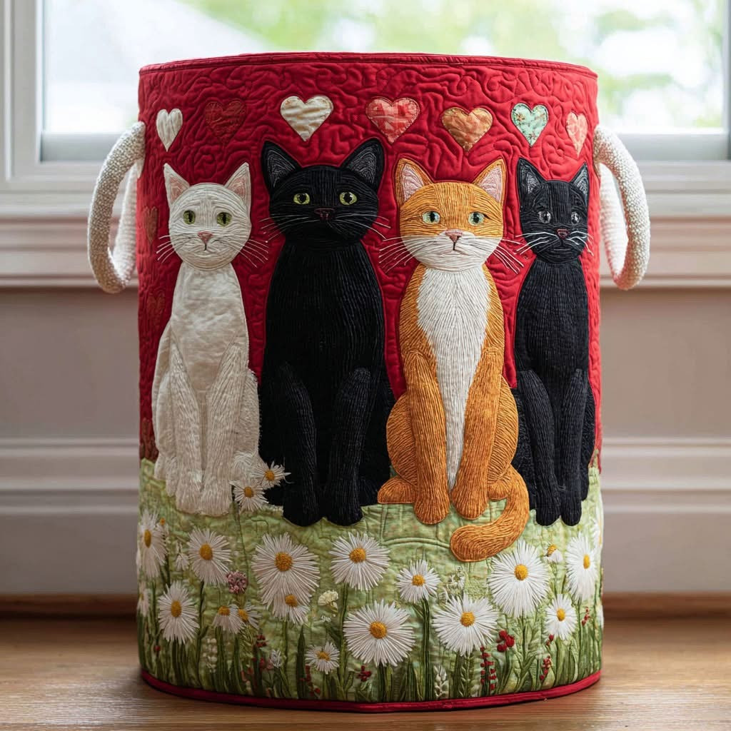 Dreamy Cat Quilted Laundry Basket Cute Kitten Storage Baskets Gifts For Cat Lovers - Tradiviet