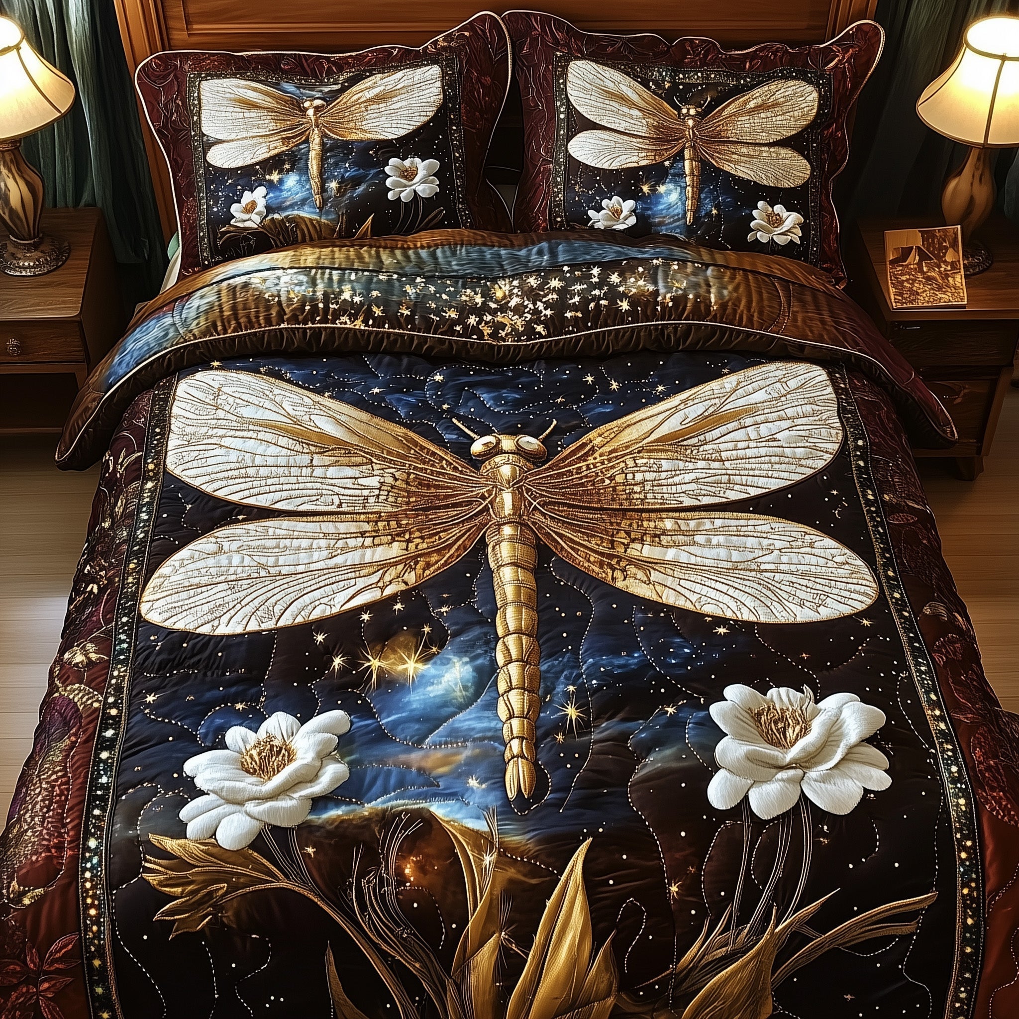 Dreamy Dragonfly Quilted Bedding Set Dreamy Dragonfly Starlight Gift For Dreamy Dragonfly - Tradiviet