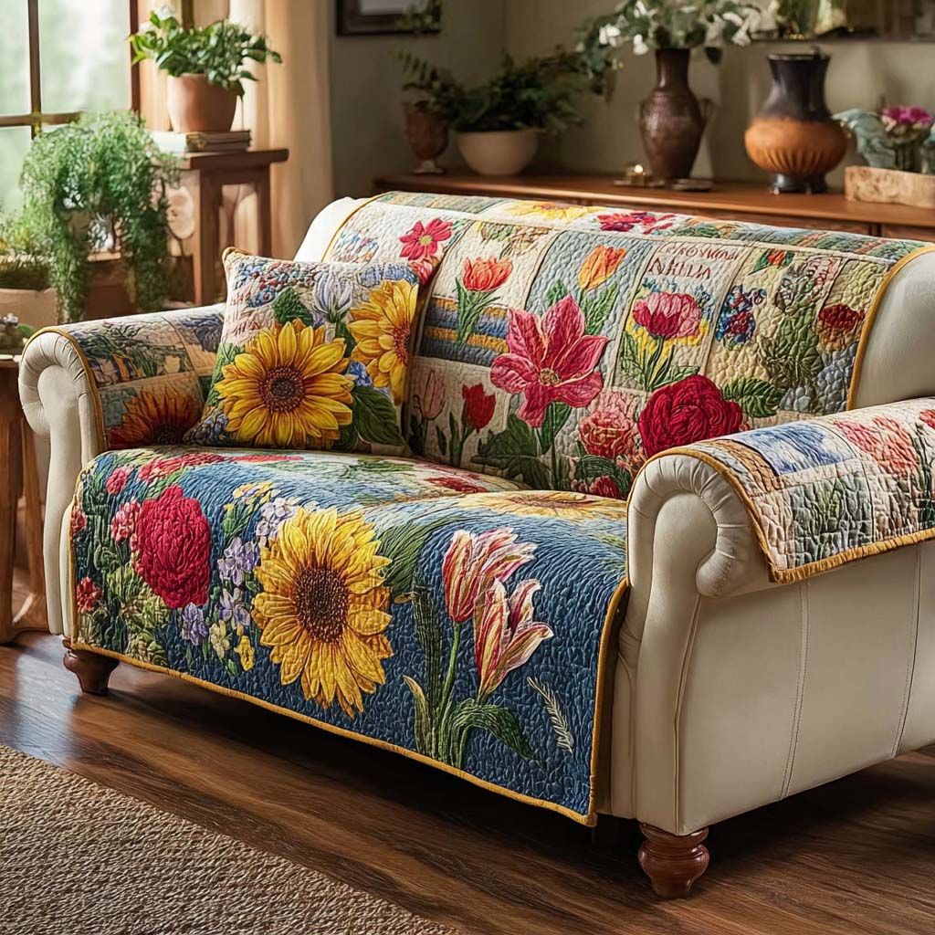 Dreamy Flower Garden Quilted Sofa Cover Cute Home Room Decor Gifts For House Lovers - Tradiviet