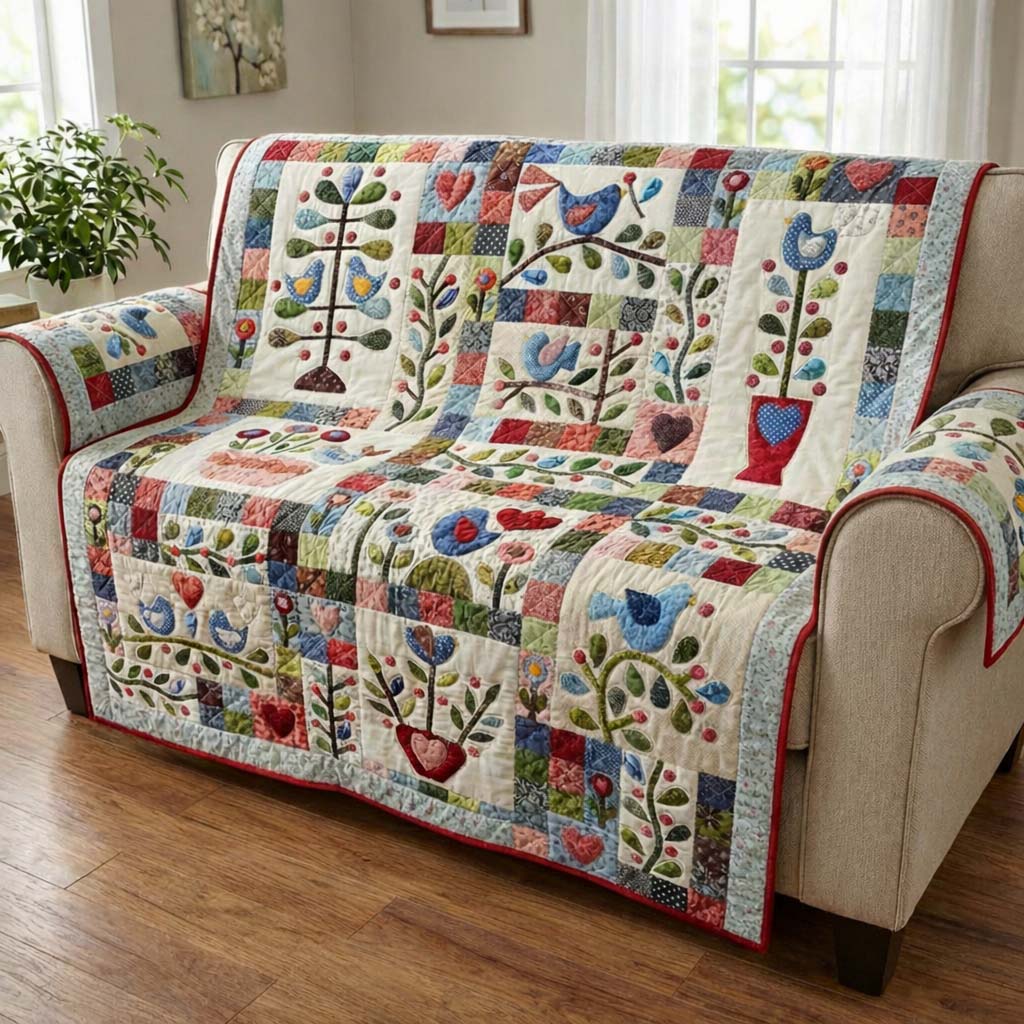 Dreamy Gardening Quilted Sofa Cover House Room Decor Perfect Housewarming Gift Ideas - Tradiviet