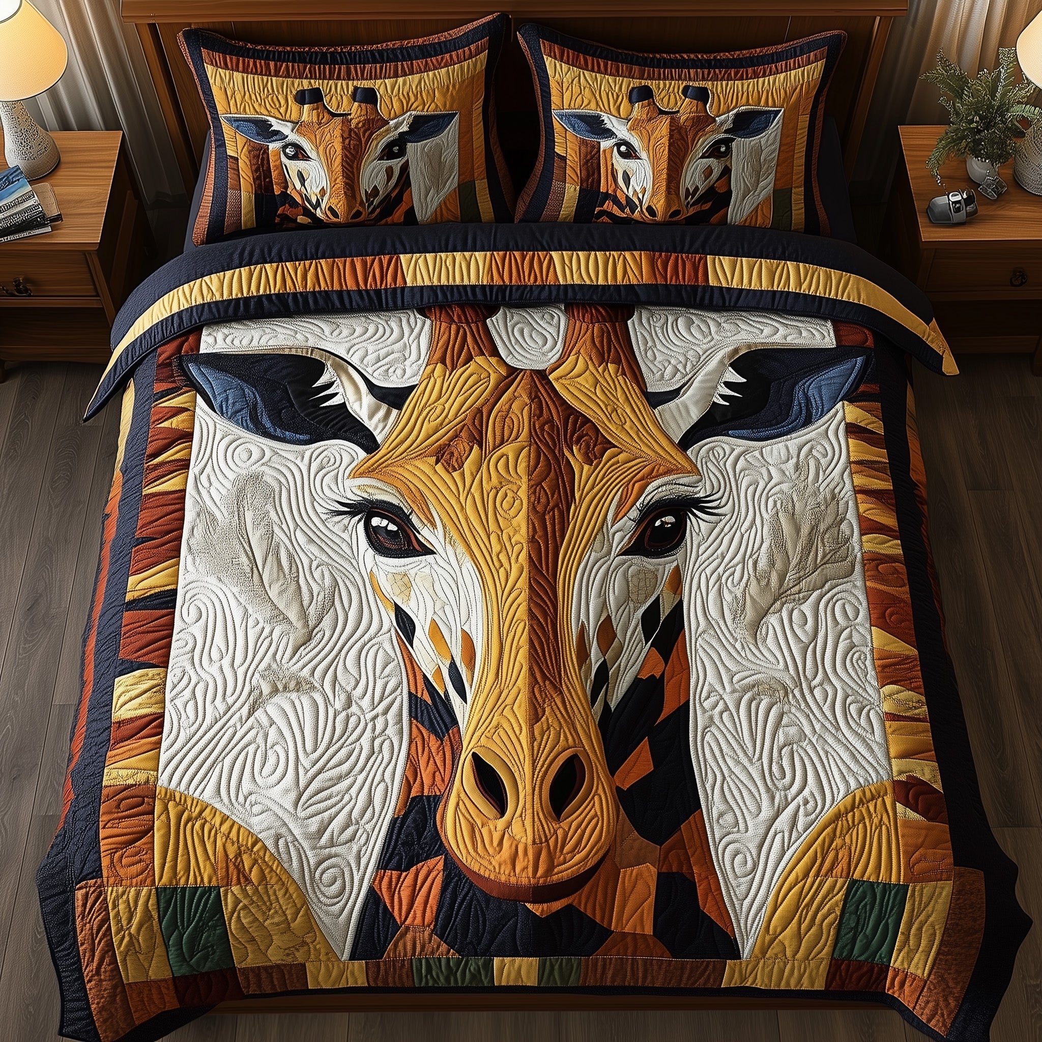 Dreamy Giraffe Quilted Bedding Set Dreamy Giraffe Motif Gift For Dreamy Giraffe - Tradiviet